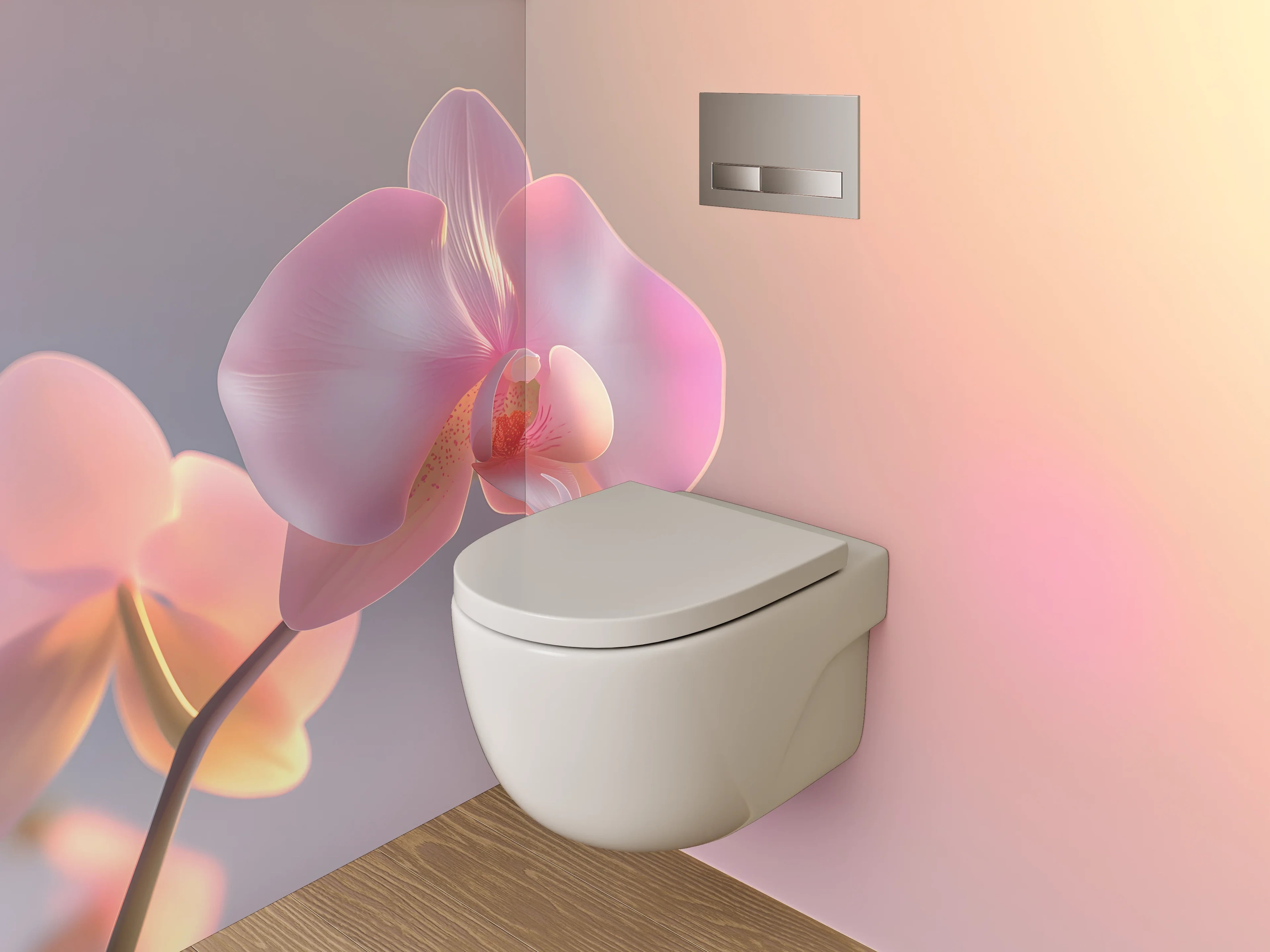 WC-Rückwand - Zarte Orchidee im Sonnenlicht