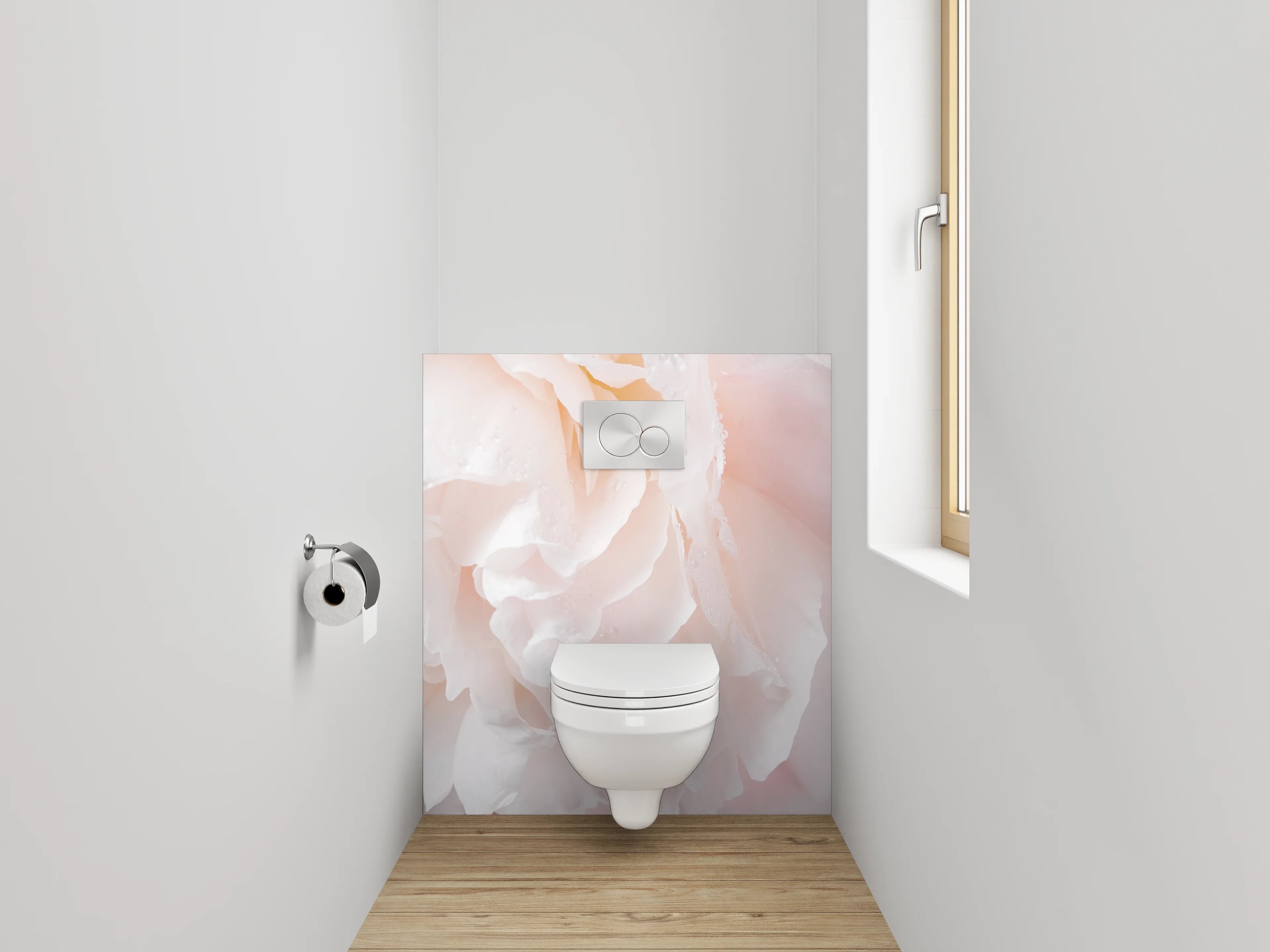 WC-Rückwand - Zarte Pfingstrose in Weiß und Rosa