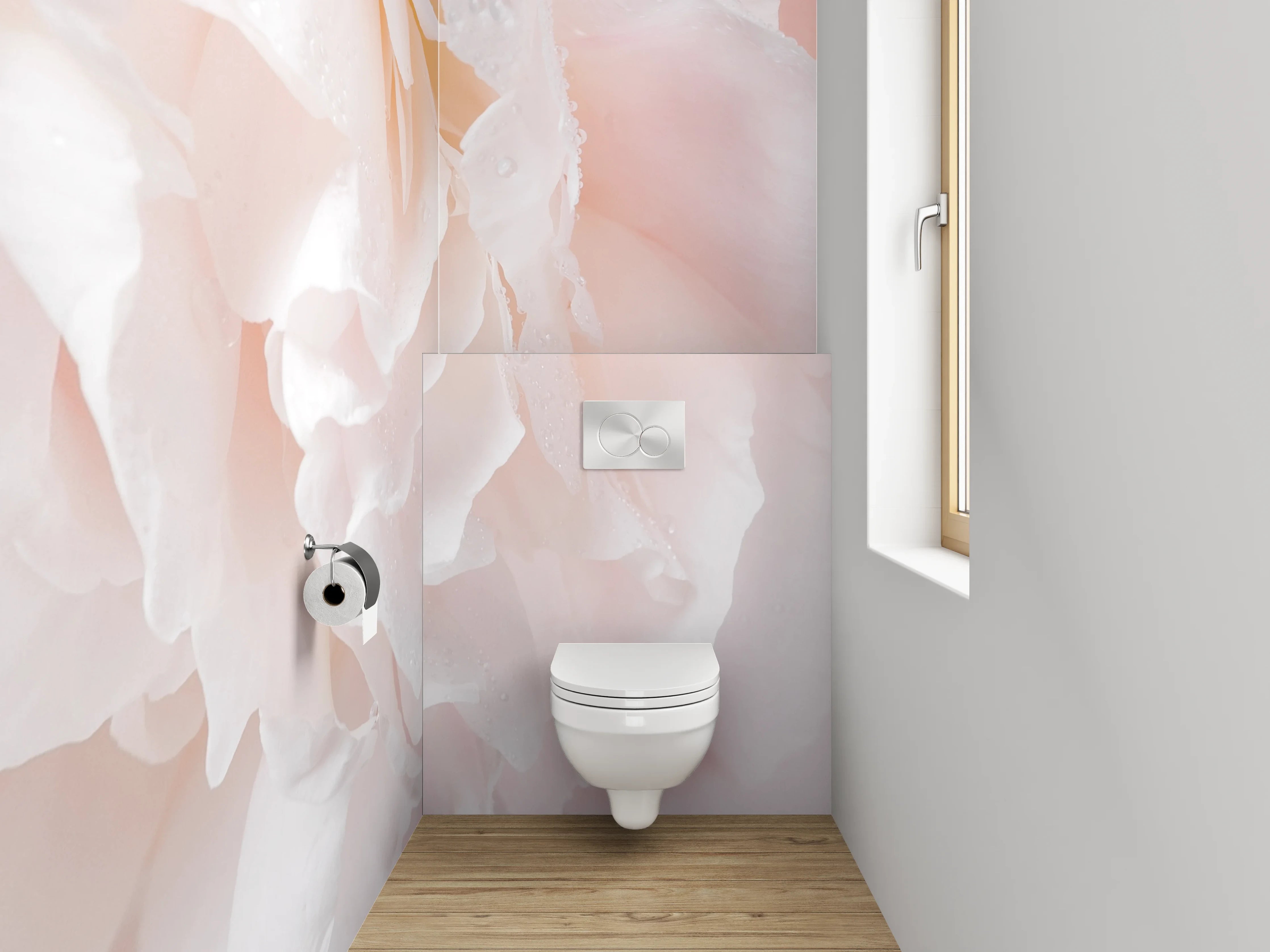 WC-Rückwand - Zarte Pfingstrose in Weiß und Rosa