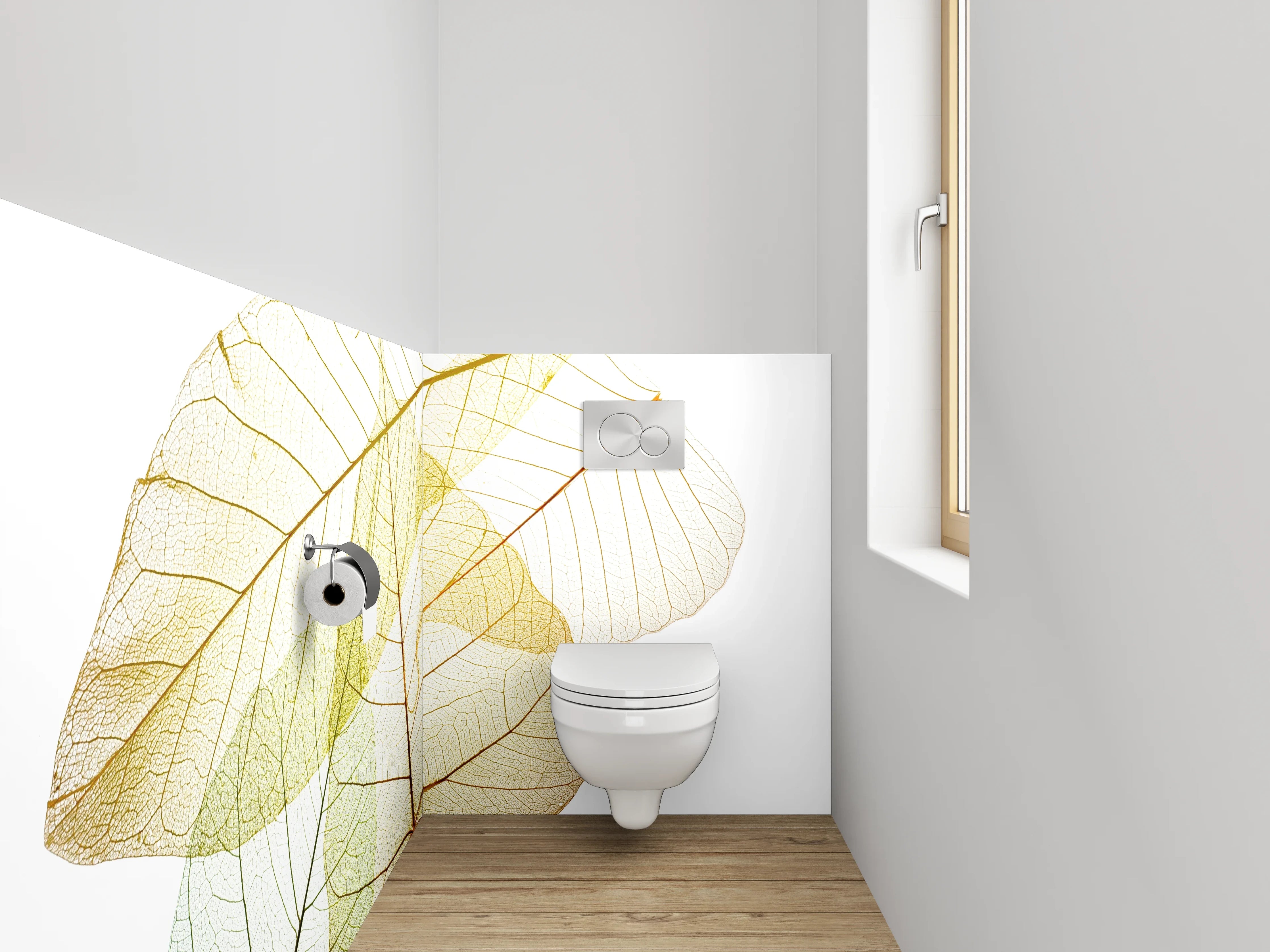 WC-Rückwand - Zarte Skelettblätter auf Weiß