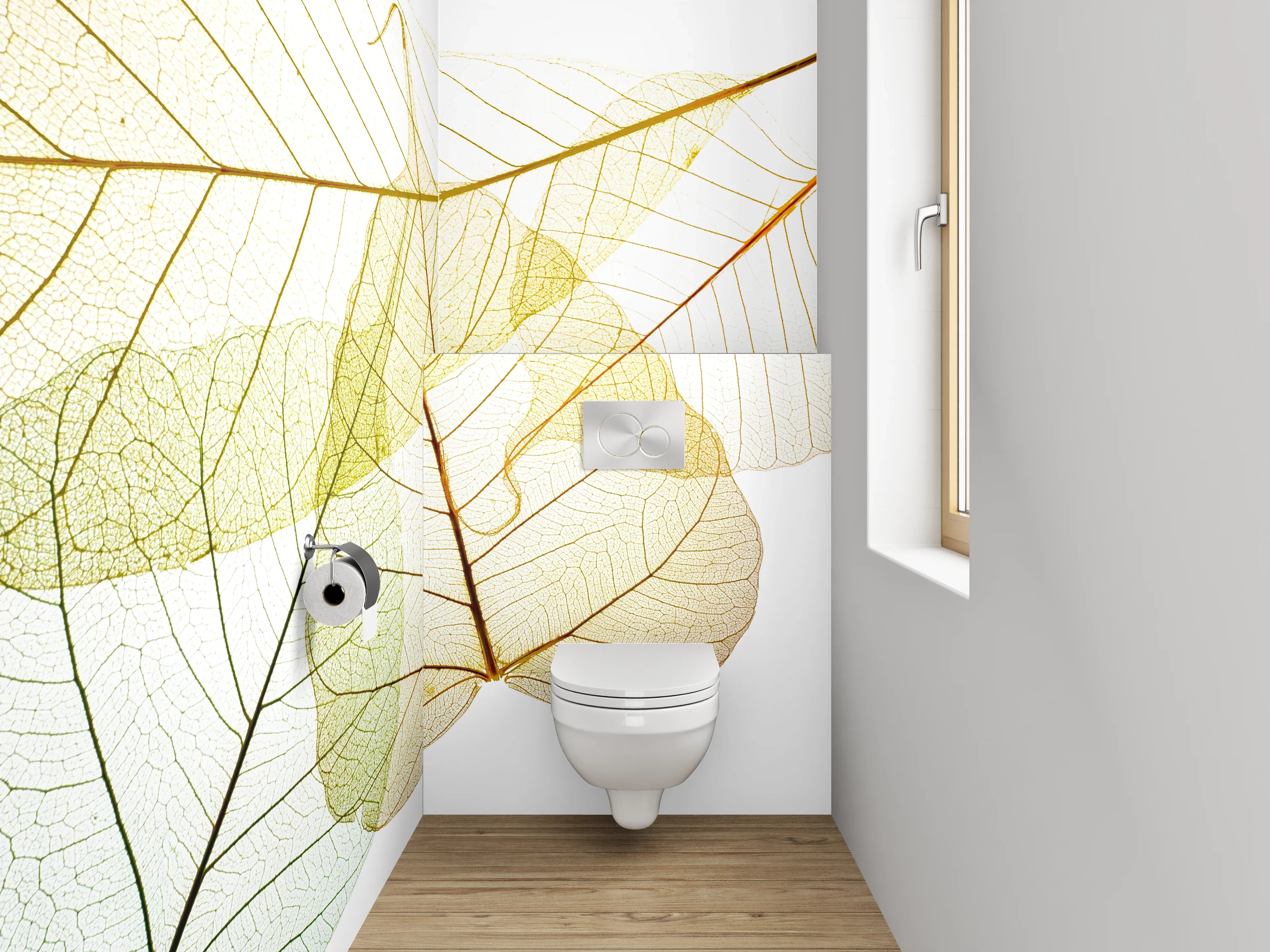 WC-Rückwand - Zarte Skelettblätter auf Weiß