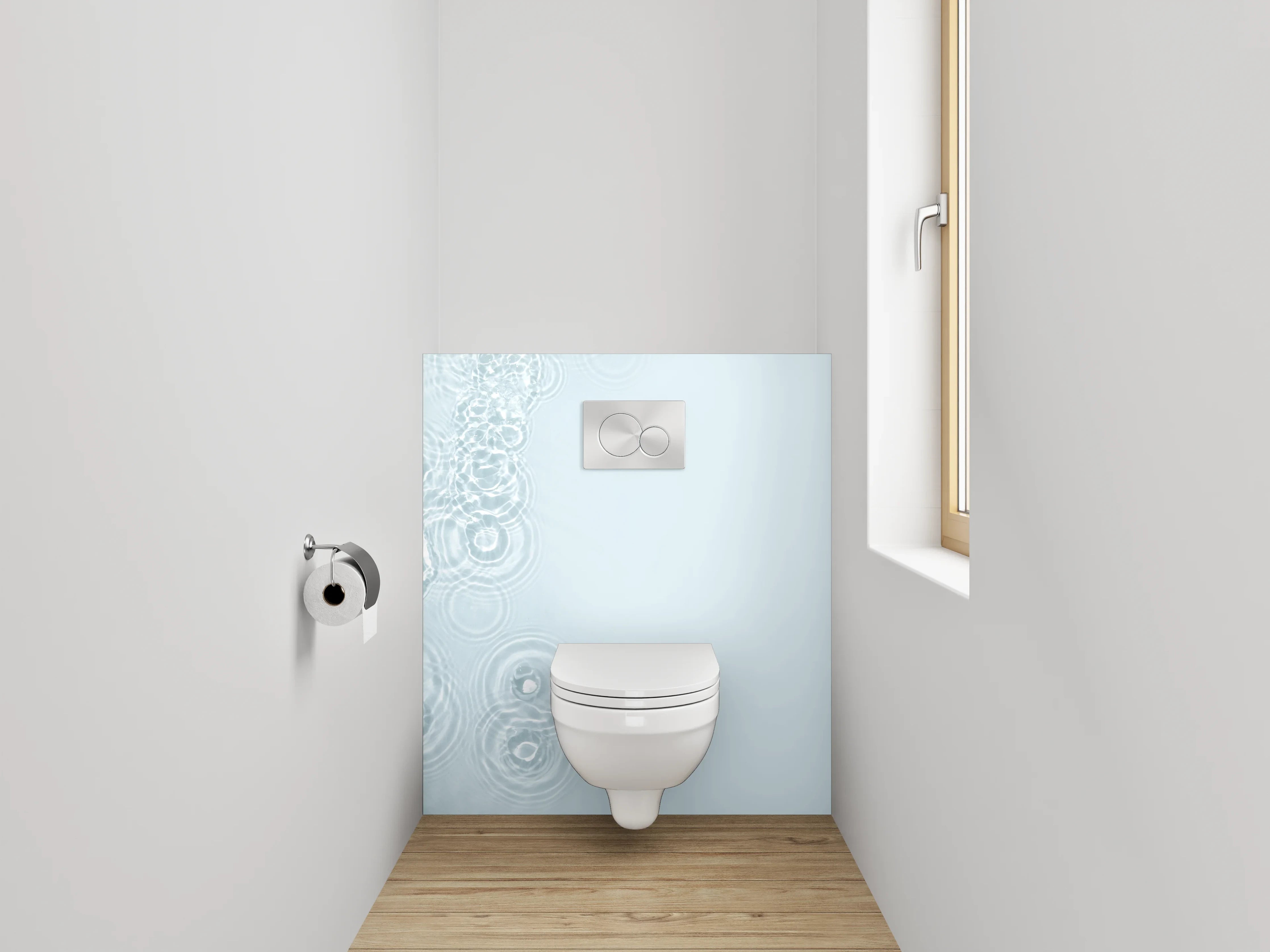 WC-Rückwand - Zarte Wasserwellen auf Weiß-Grau