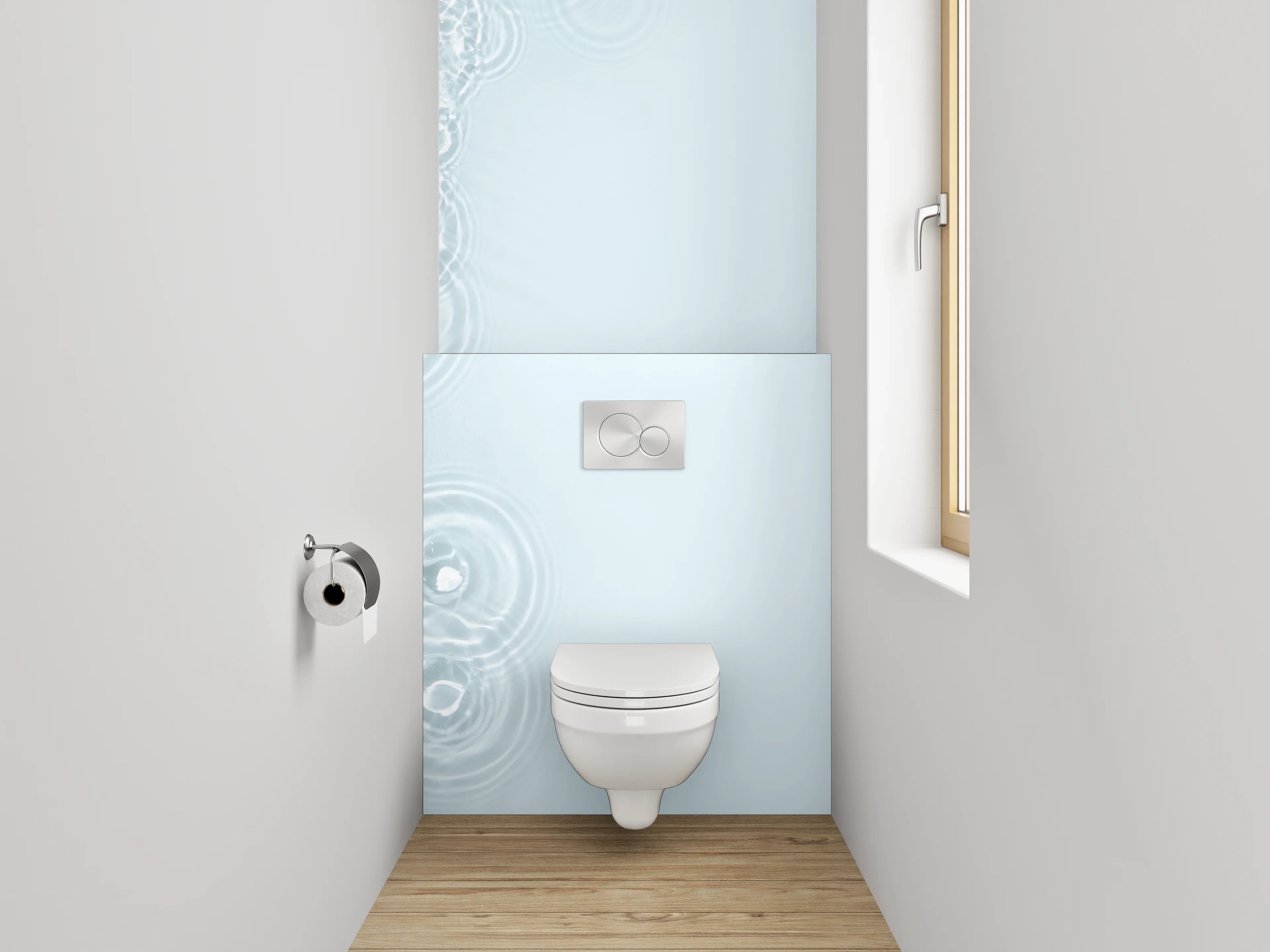 WC-Rückwand - Zarte Wasserwellen auf Weiß-Grau