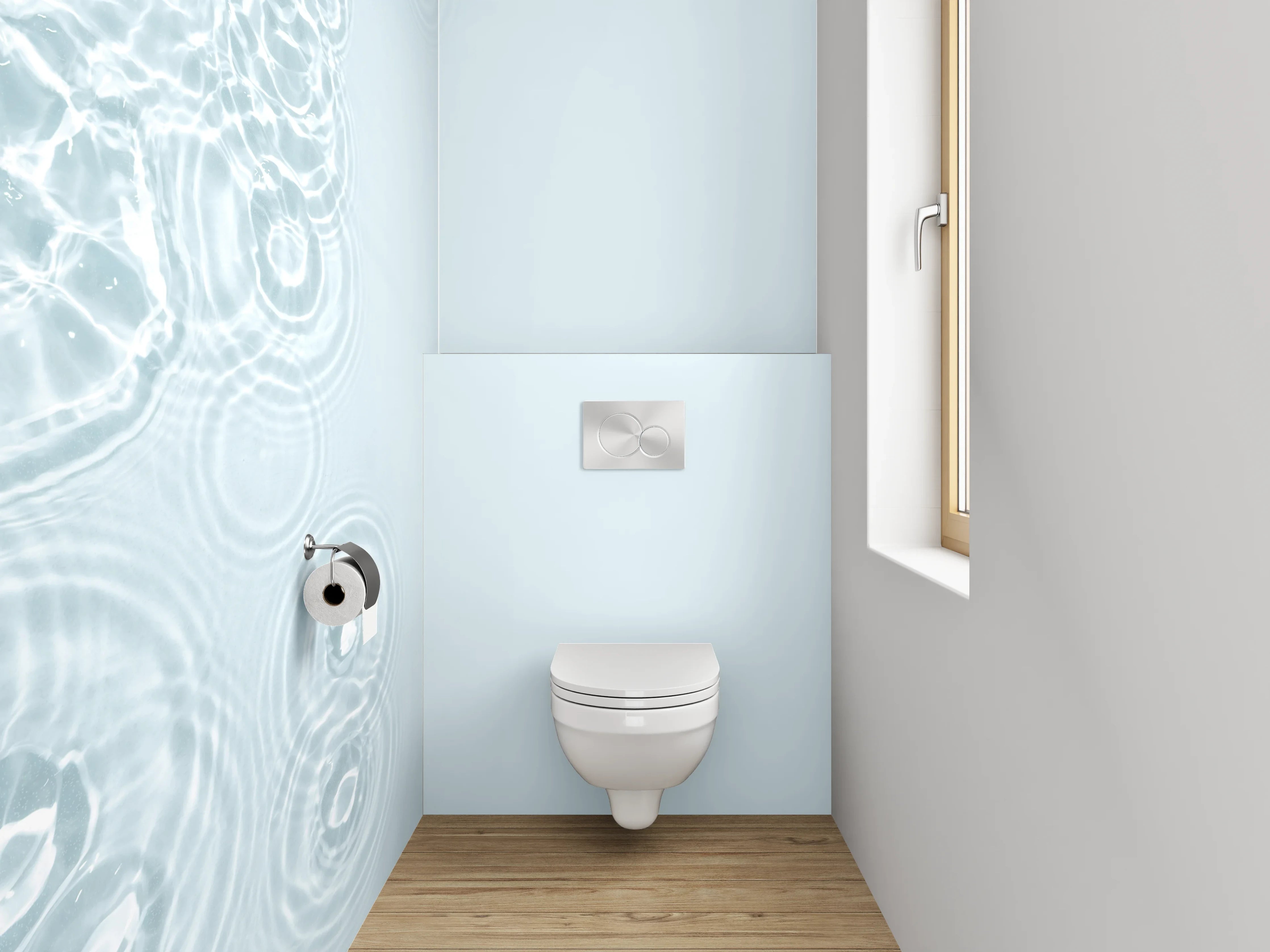 WC-Rückwand - Zarte Wasserwellen auf Weiß-Grau