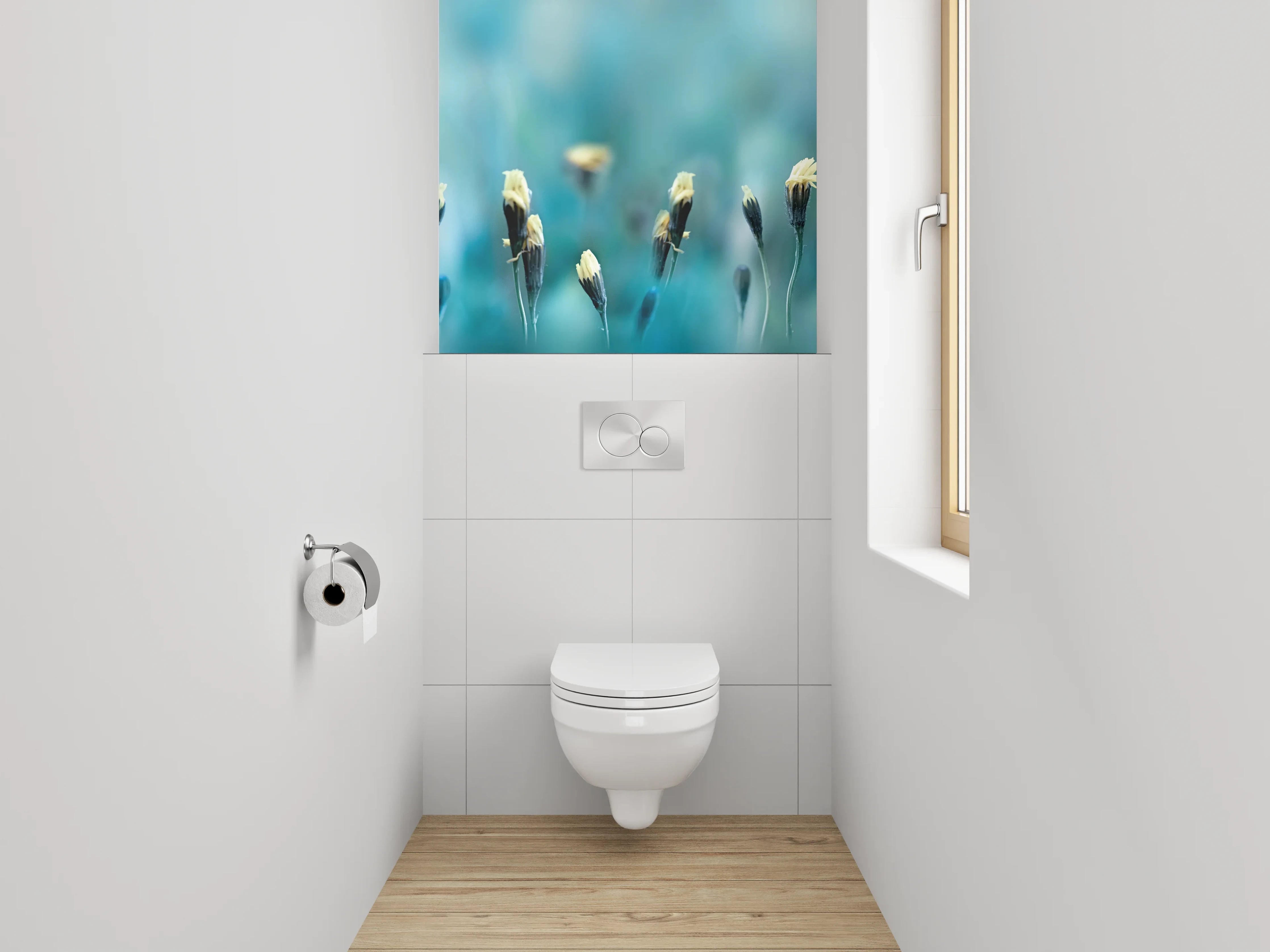 WC-Rückwand - Zarte Wiesenblumen auf Türkisblau