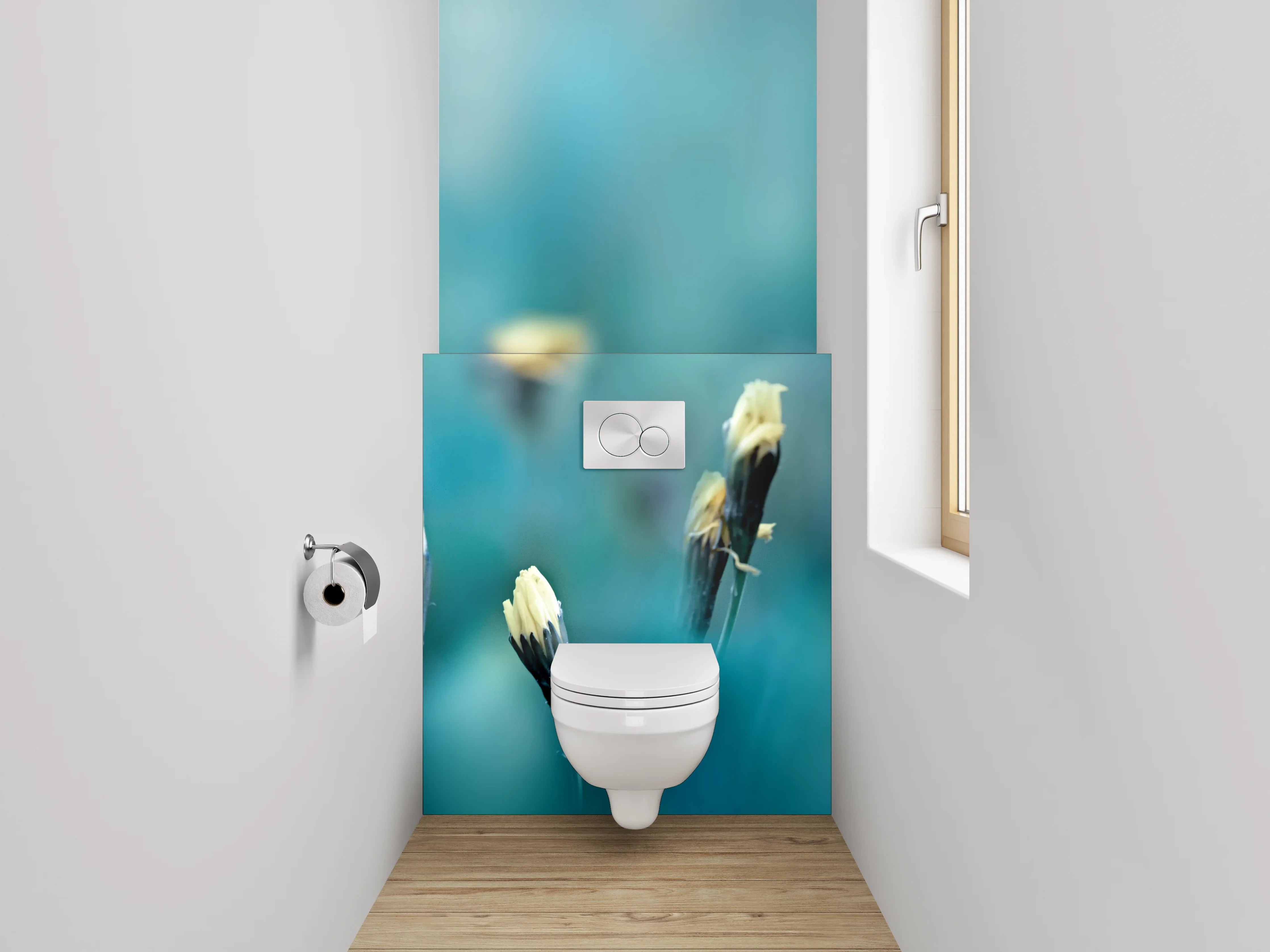 WC-Rückwand - Zarte Wiesenblumen auf Türkisblau