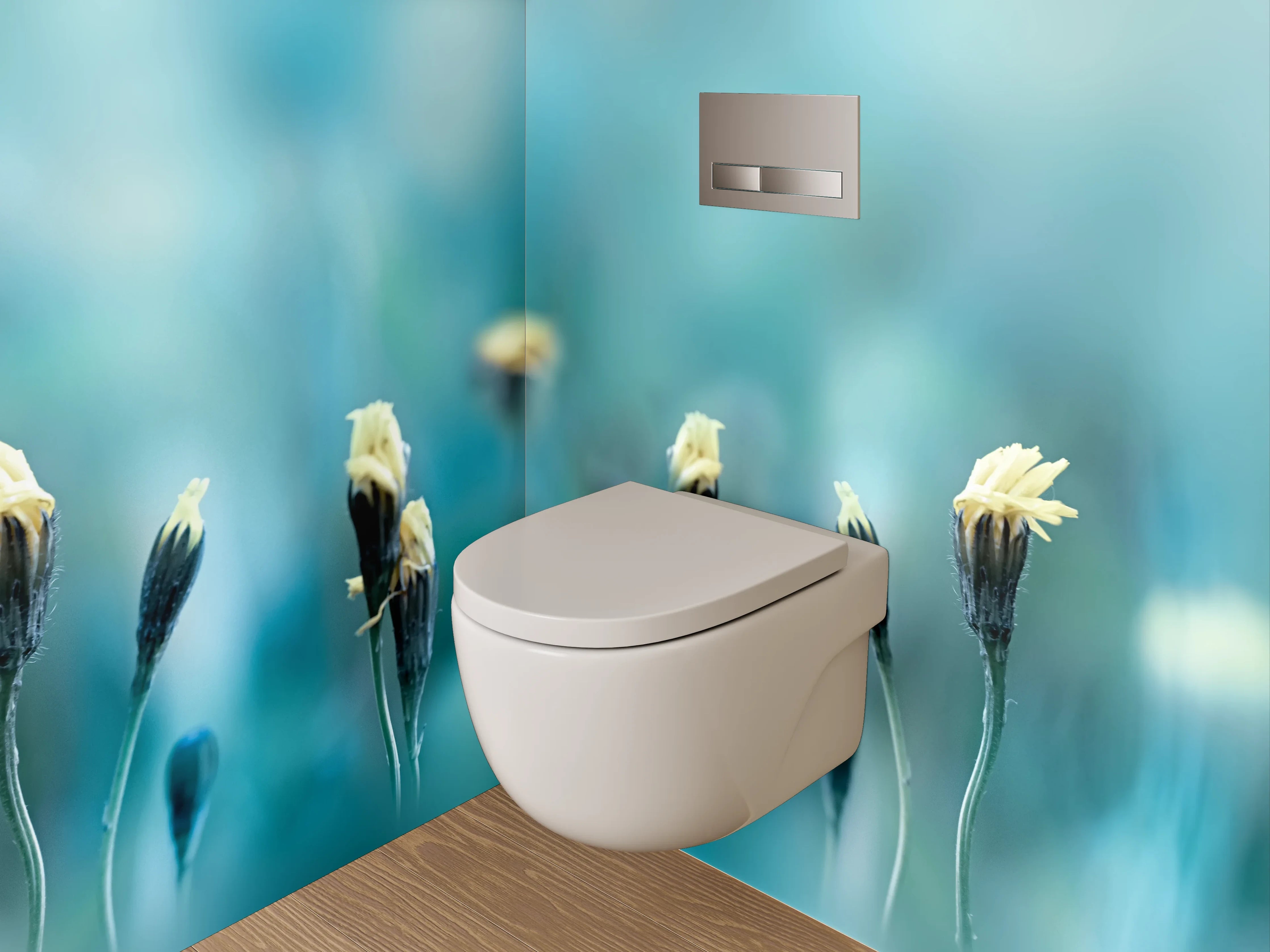 WC-Rückwand - Zarte Wiesenblumen auf Türkisblau