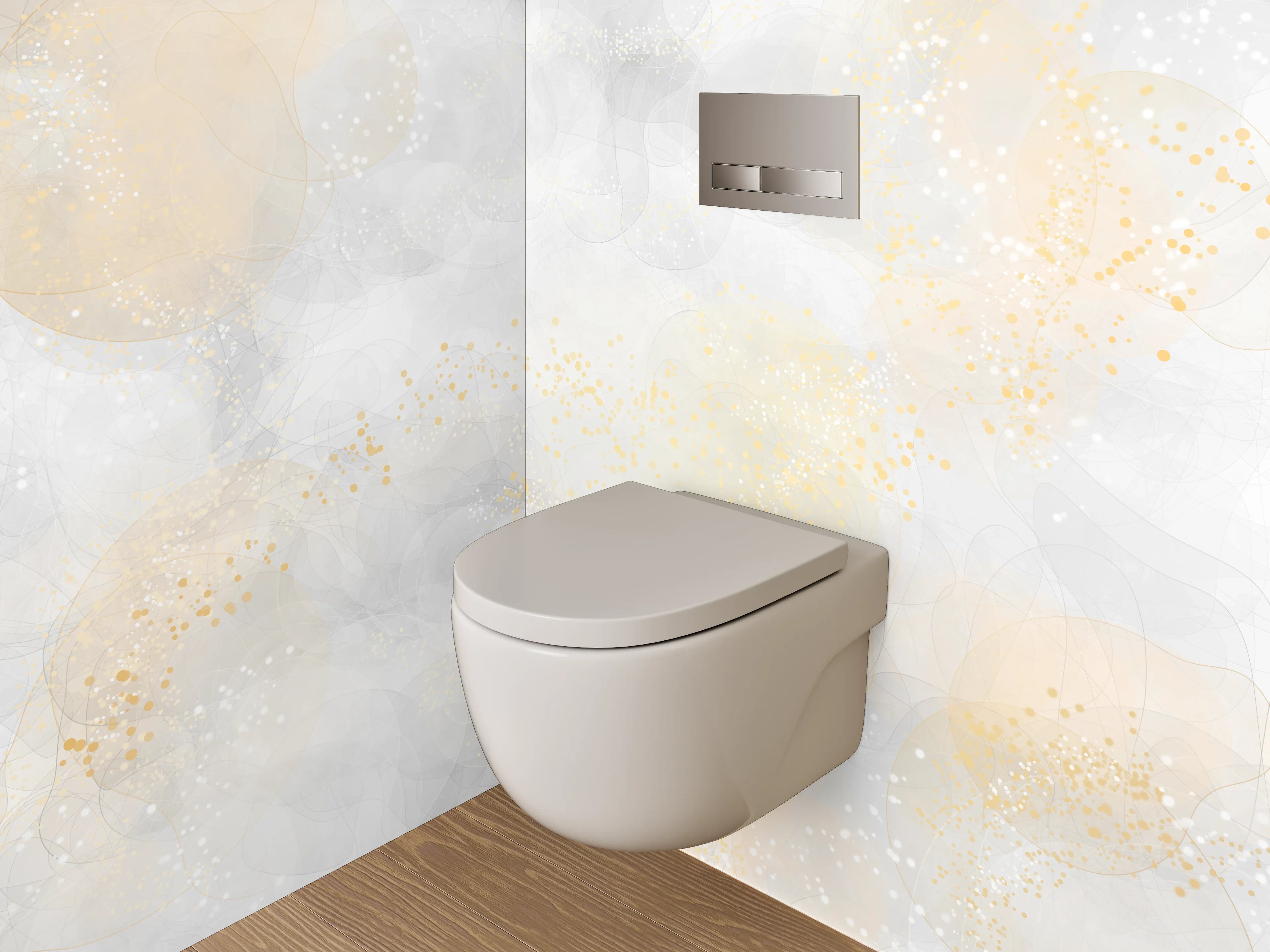 WC-Rückwand - Zarte abstrakte Goldakzente auf Weiß