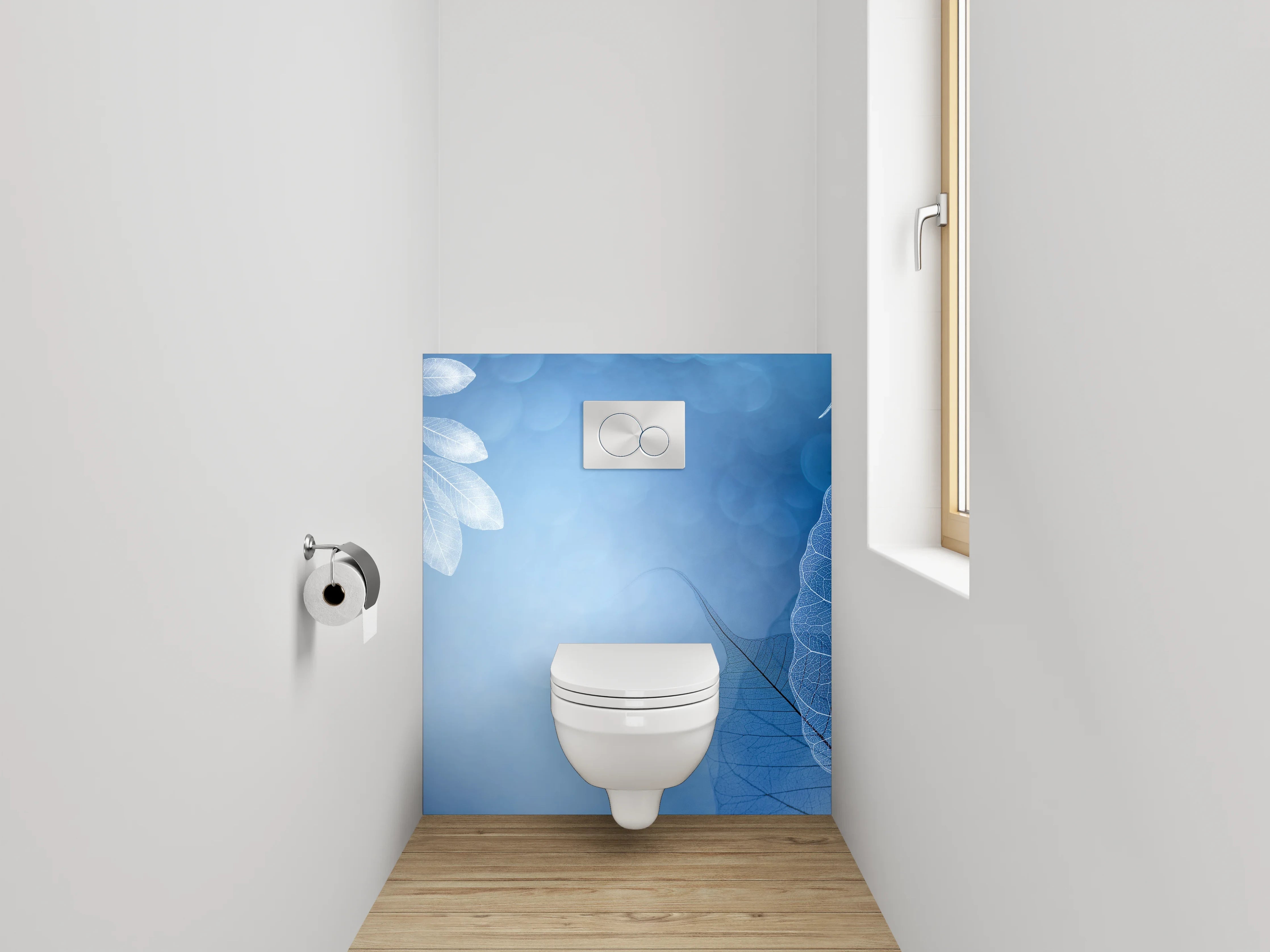 WC-Rückwand - Zarte blaue Blättersilhouette Aquarell