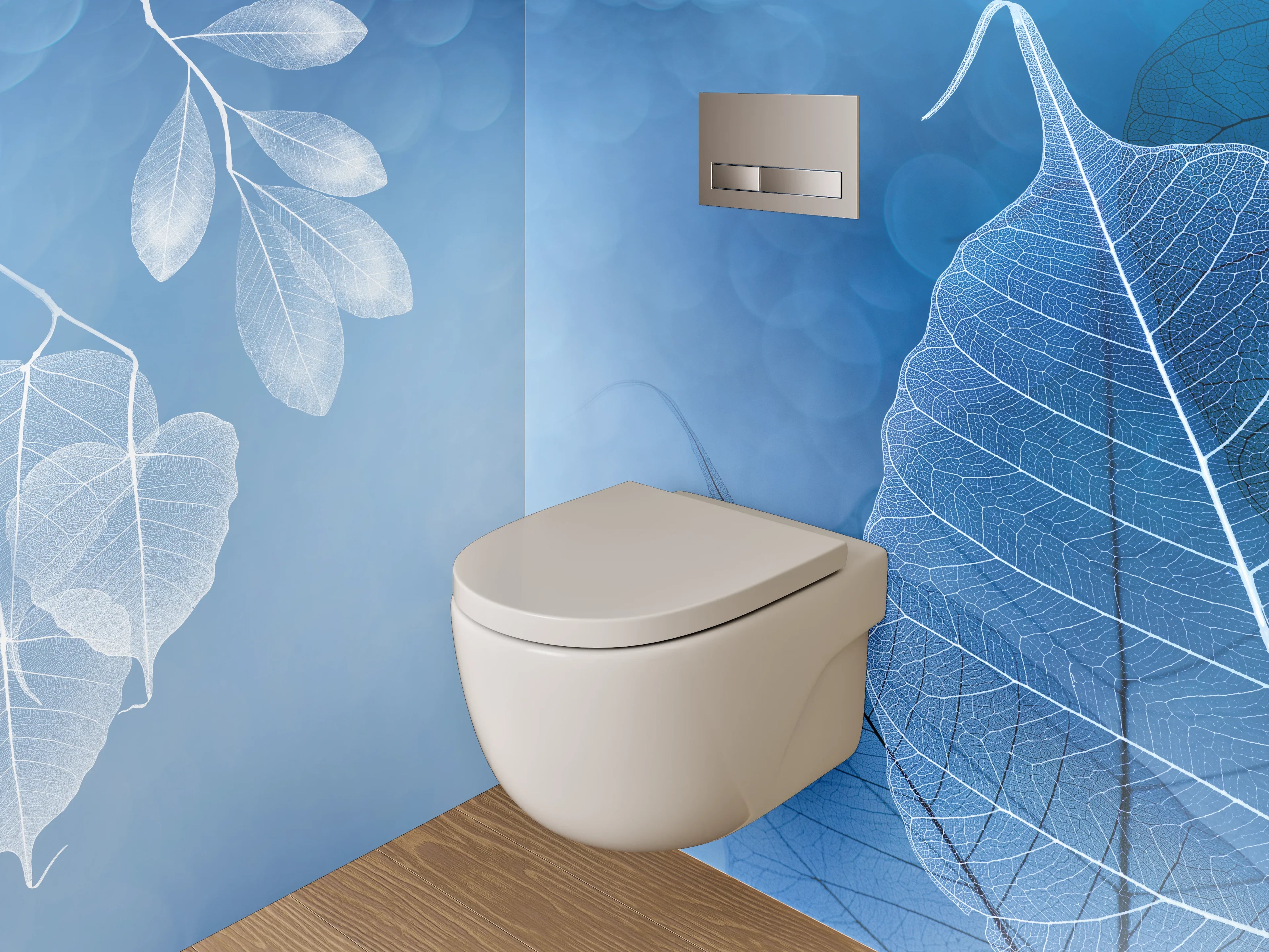 WC-Rückwand - Zarte blaue Blättersilhouette Aquarell