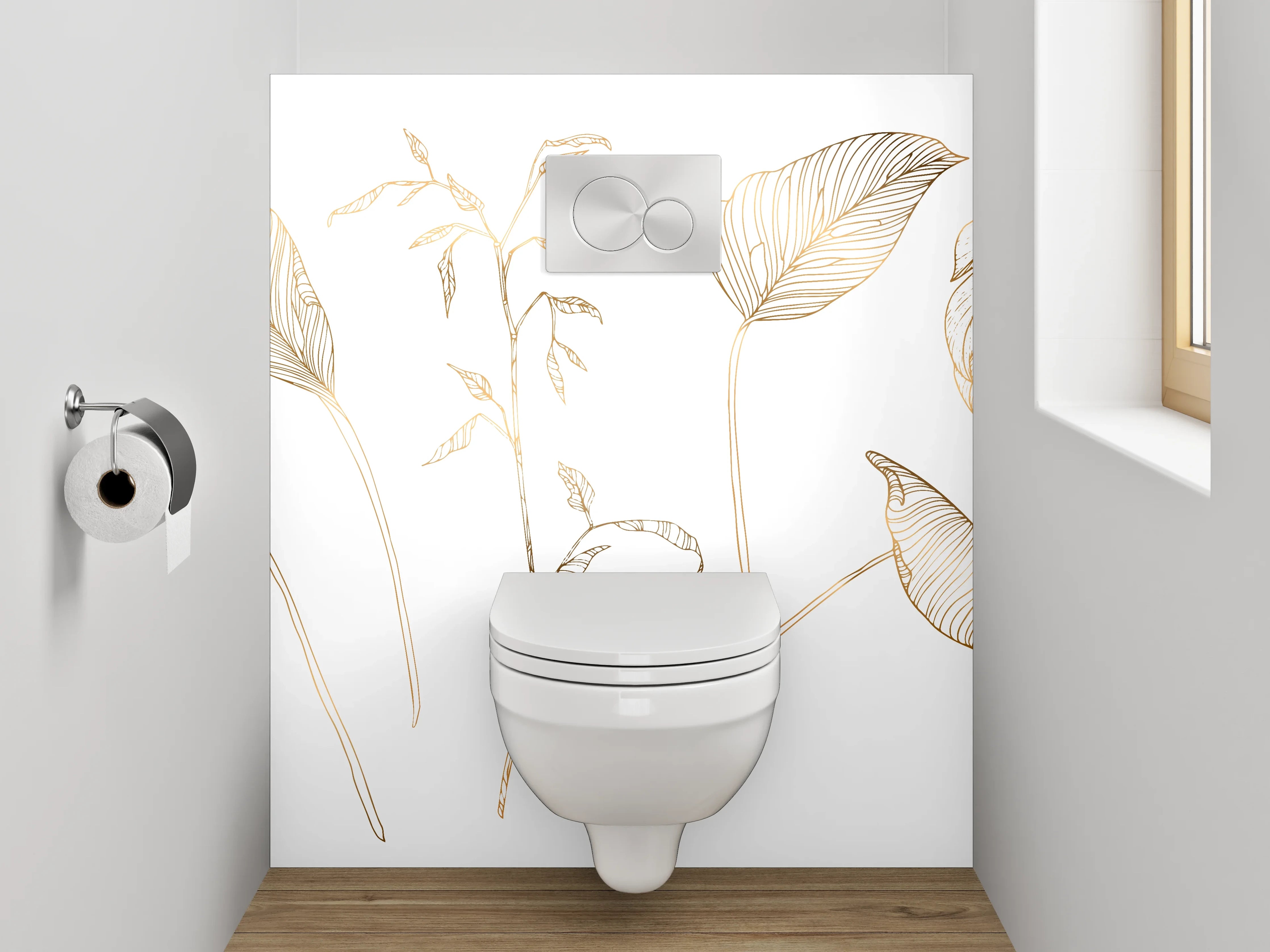 WC-Rückwand - Zarte botanische Lineart auf Weiß