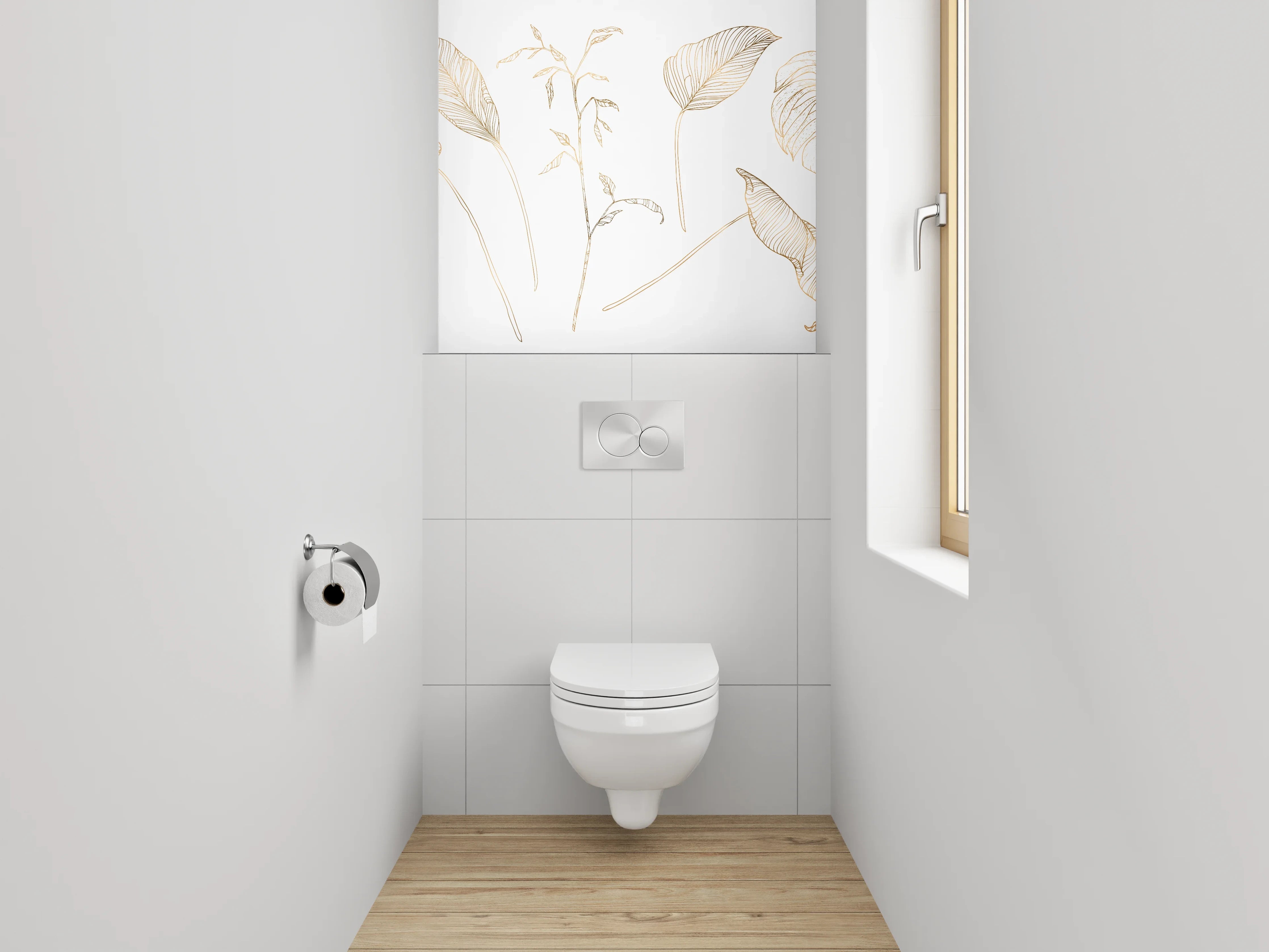 WC-Rückwand - Zarte botanische Lineart auf Weiß