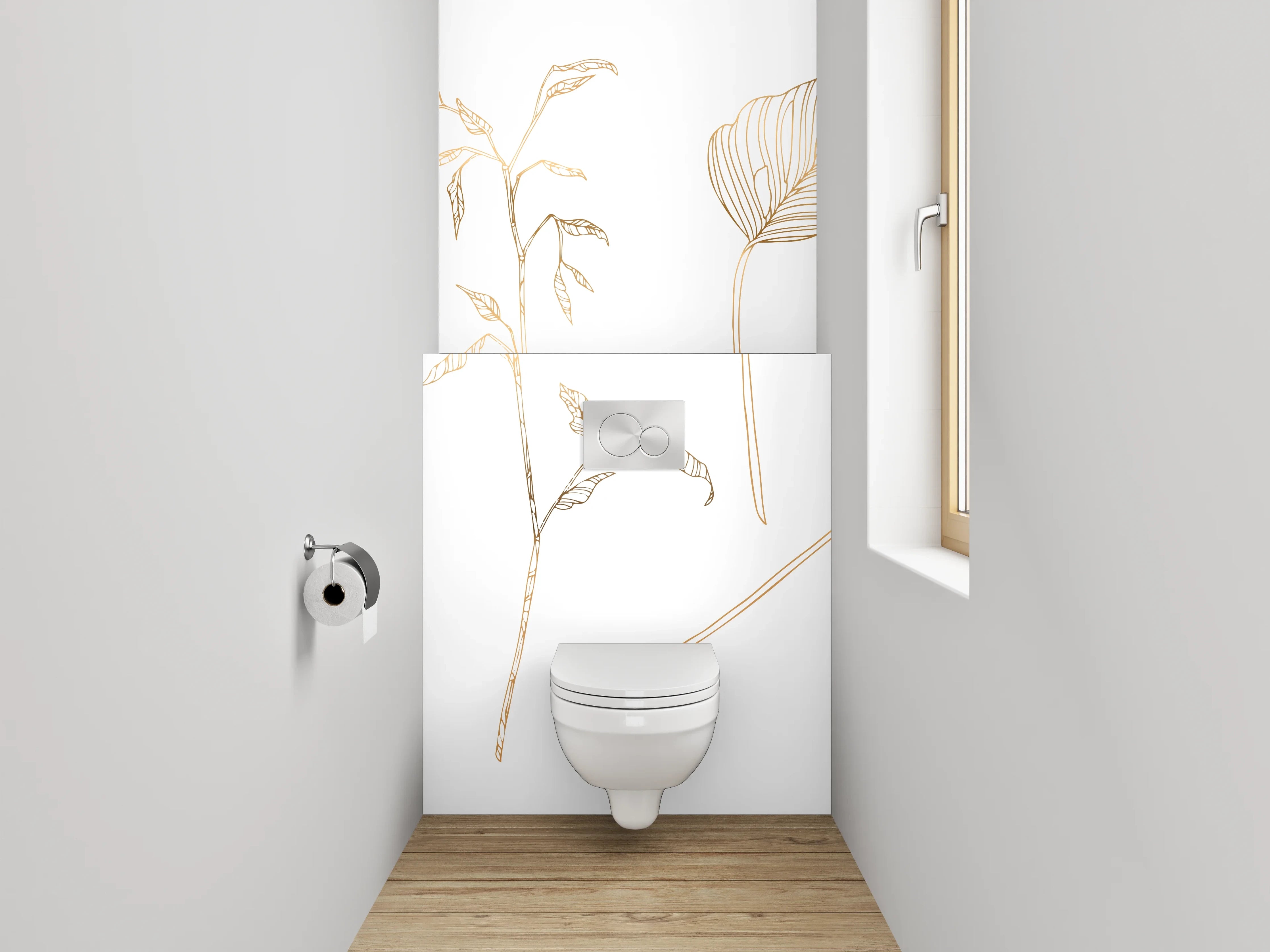 WC-Rückwand - Zarte botanische Lineart auf Weiß