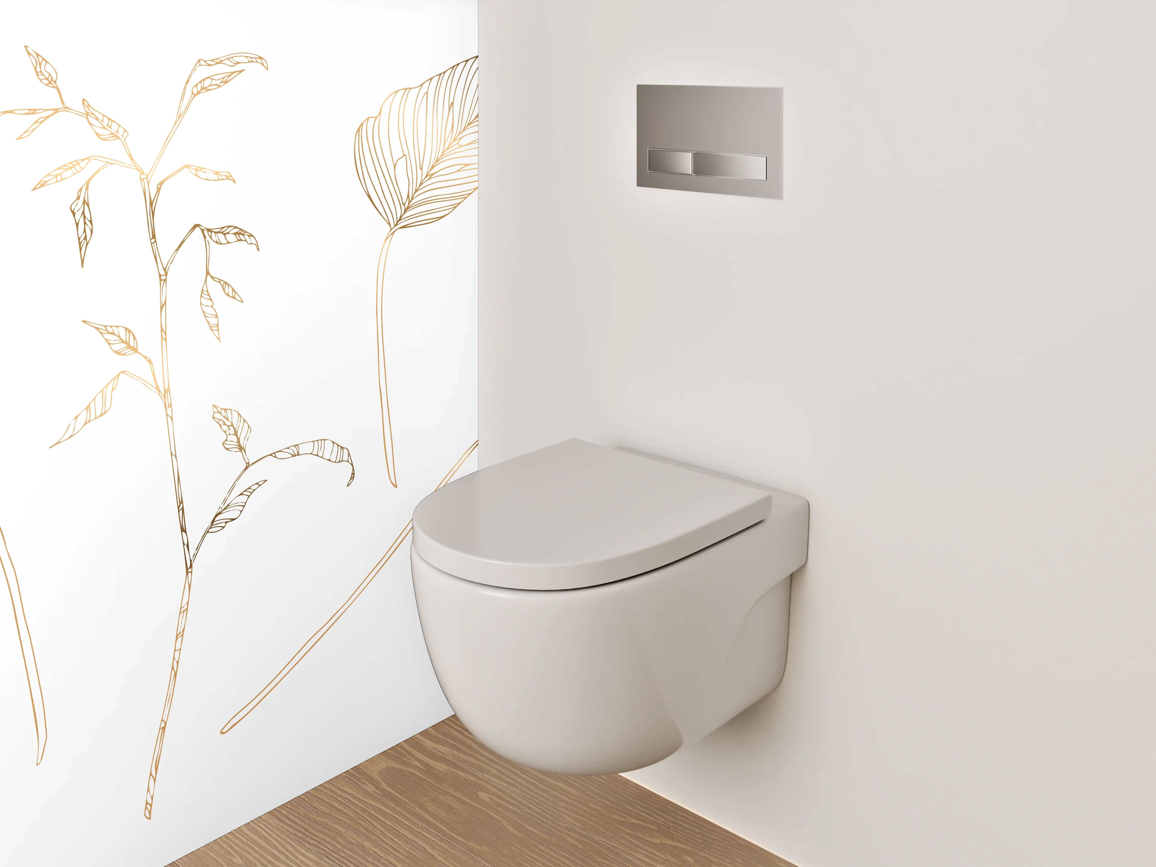 WC-Rückwand - Zarte botanische Lineart auf Weiß