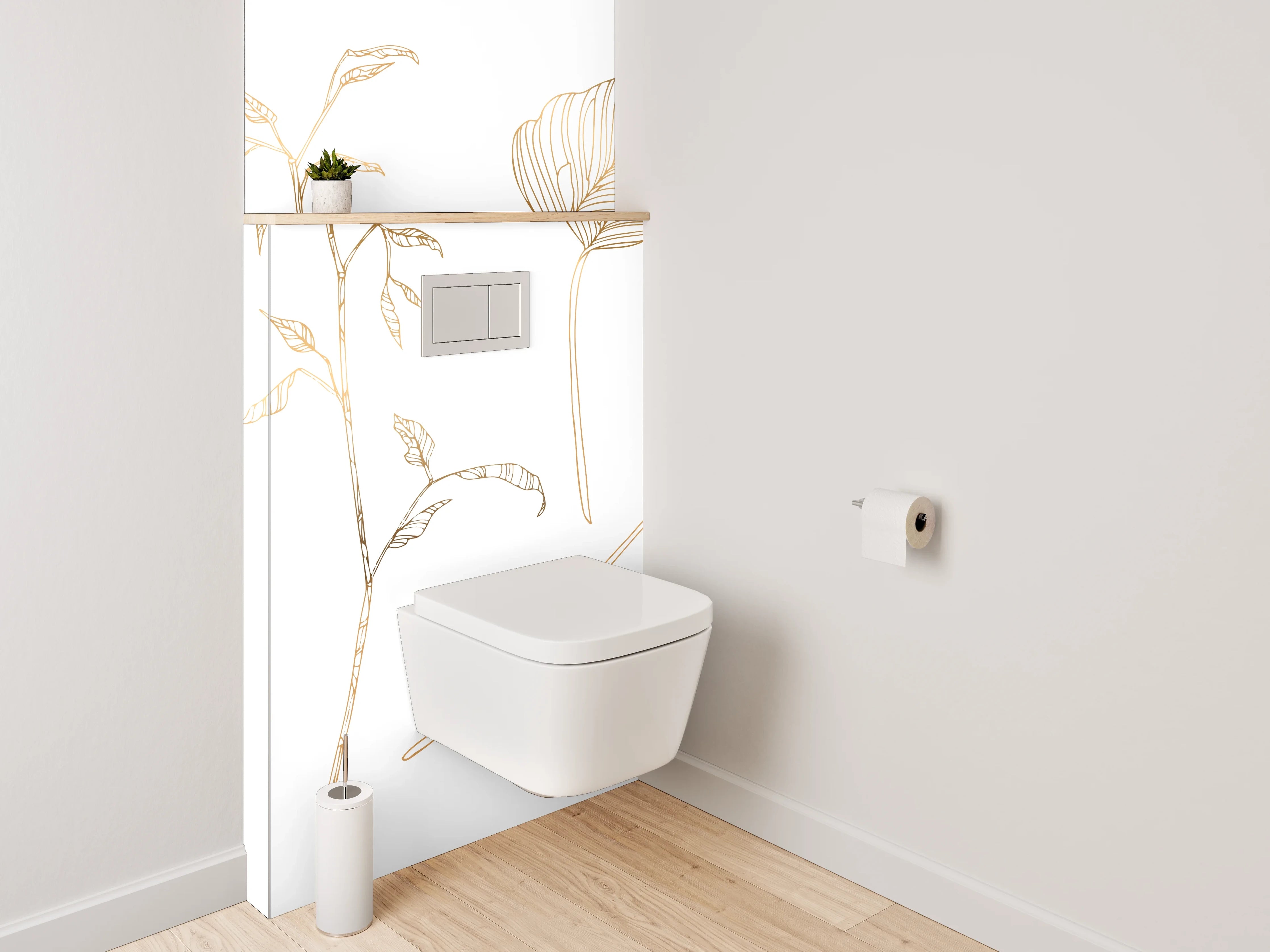 WC-Rückwand - Zarte botanische Lineart auf Weiß