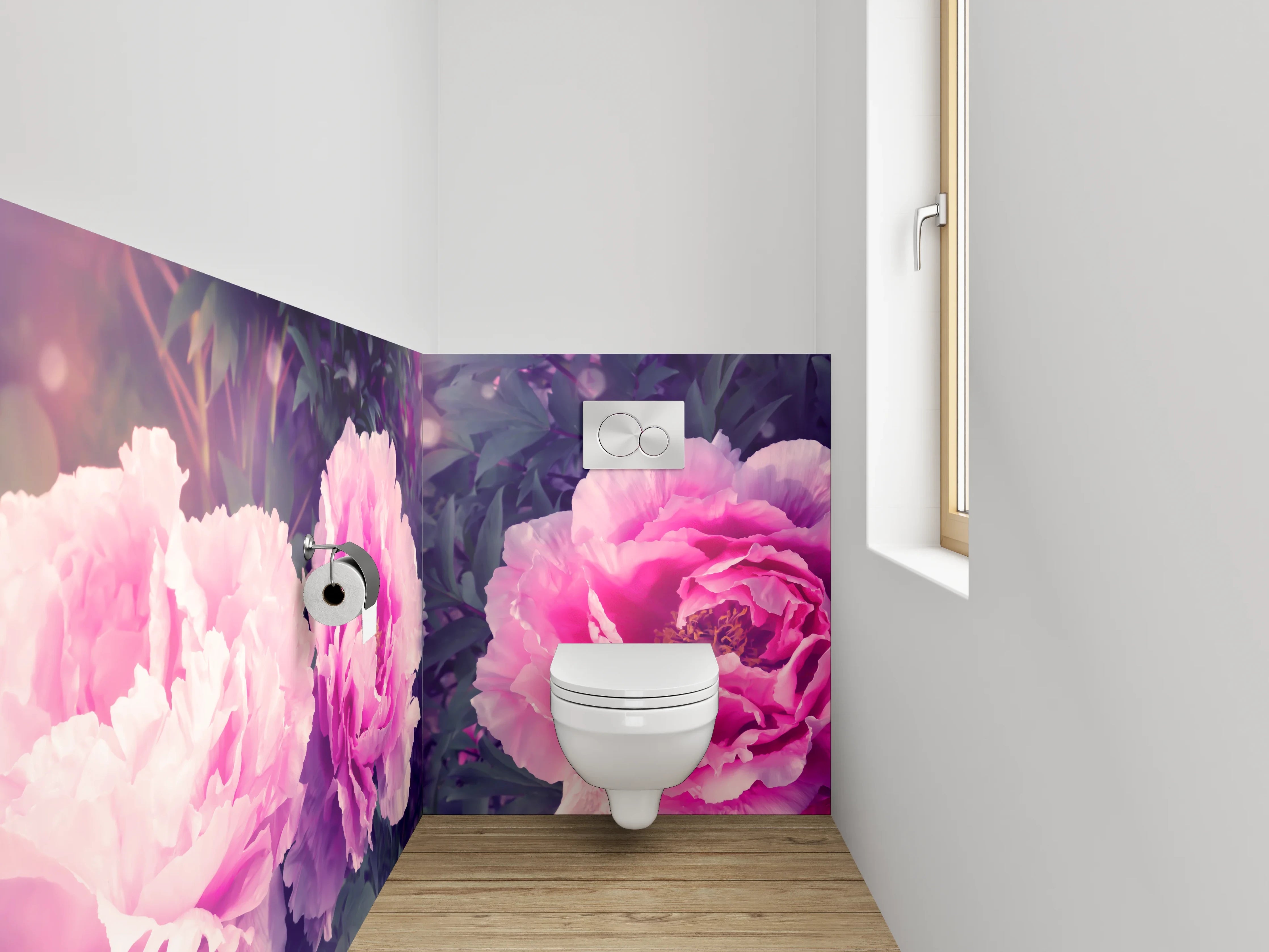 WC-Rückwand - Zarte pinke Pfingstrosen im Garten