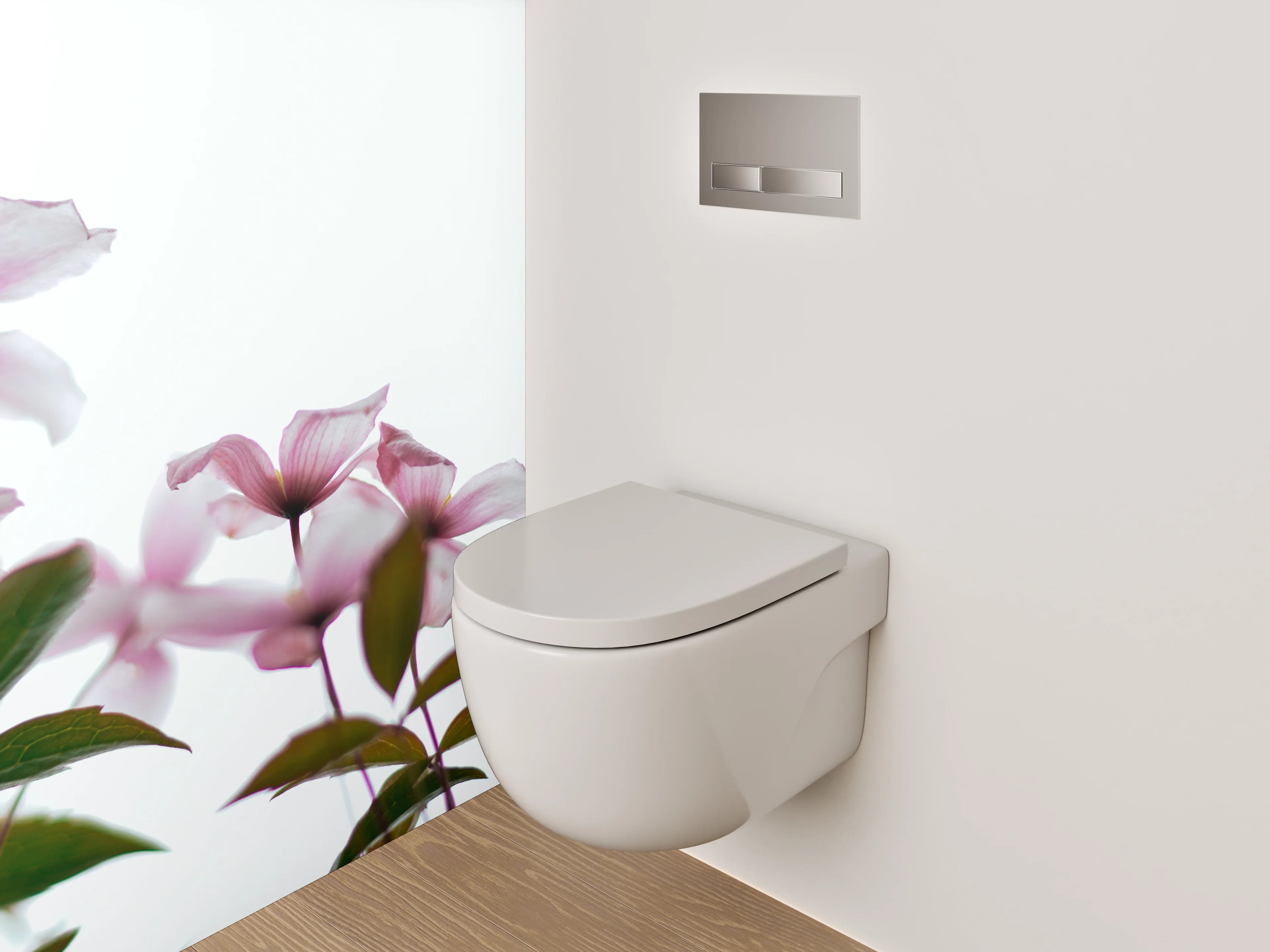 WC-Rückwand - Zarte rosa Blüten vor hellem Himmel