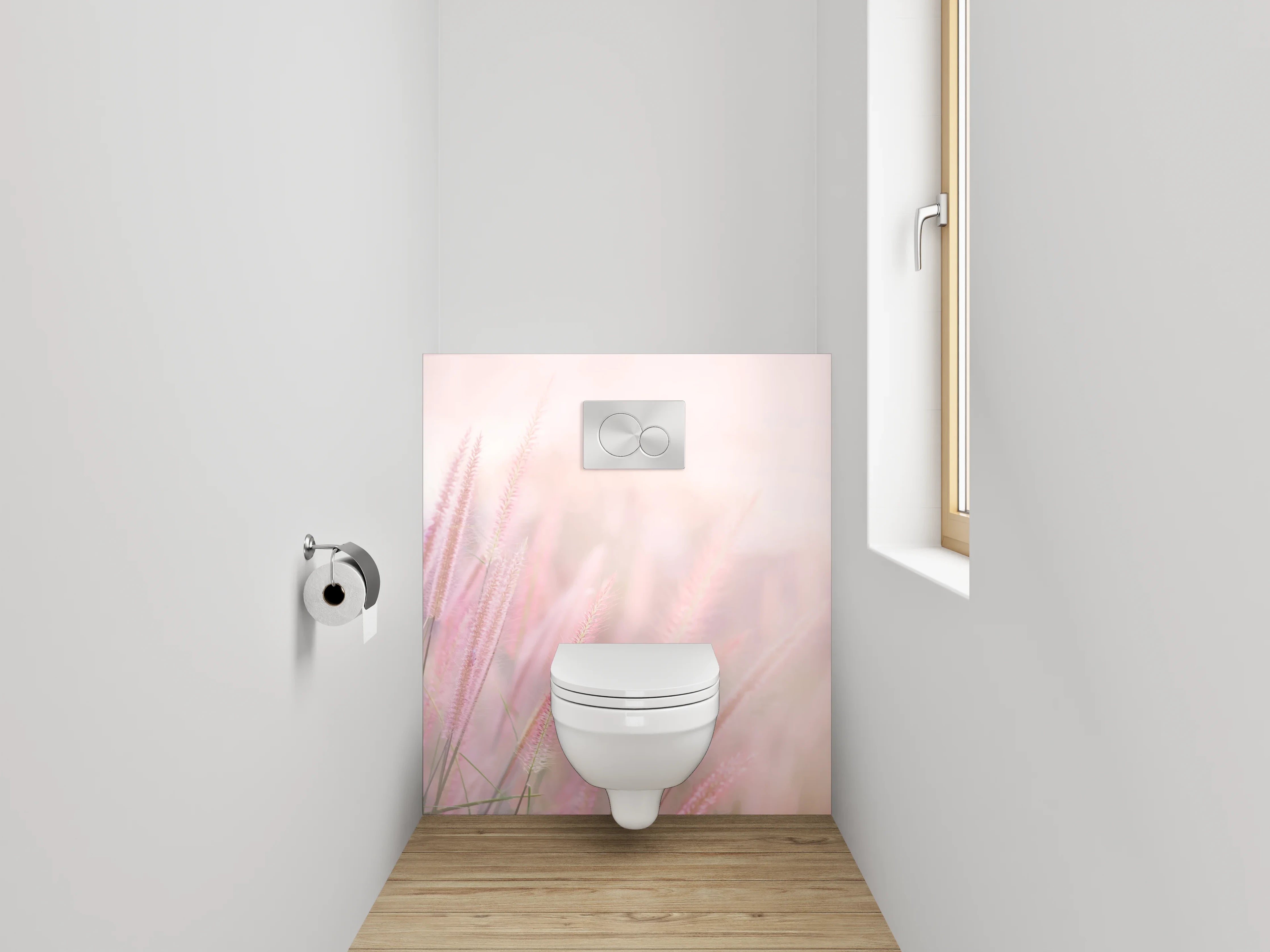 WC-Rückwand - Zarte rosa Gräser im Morgenlicht