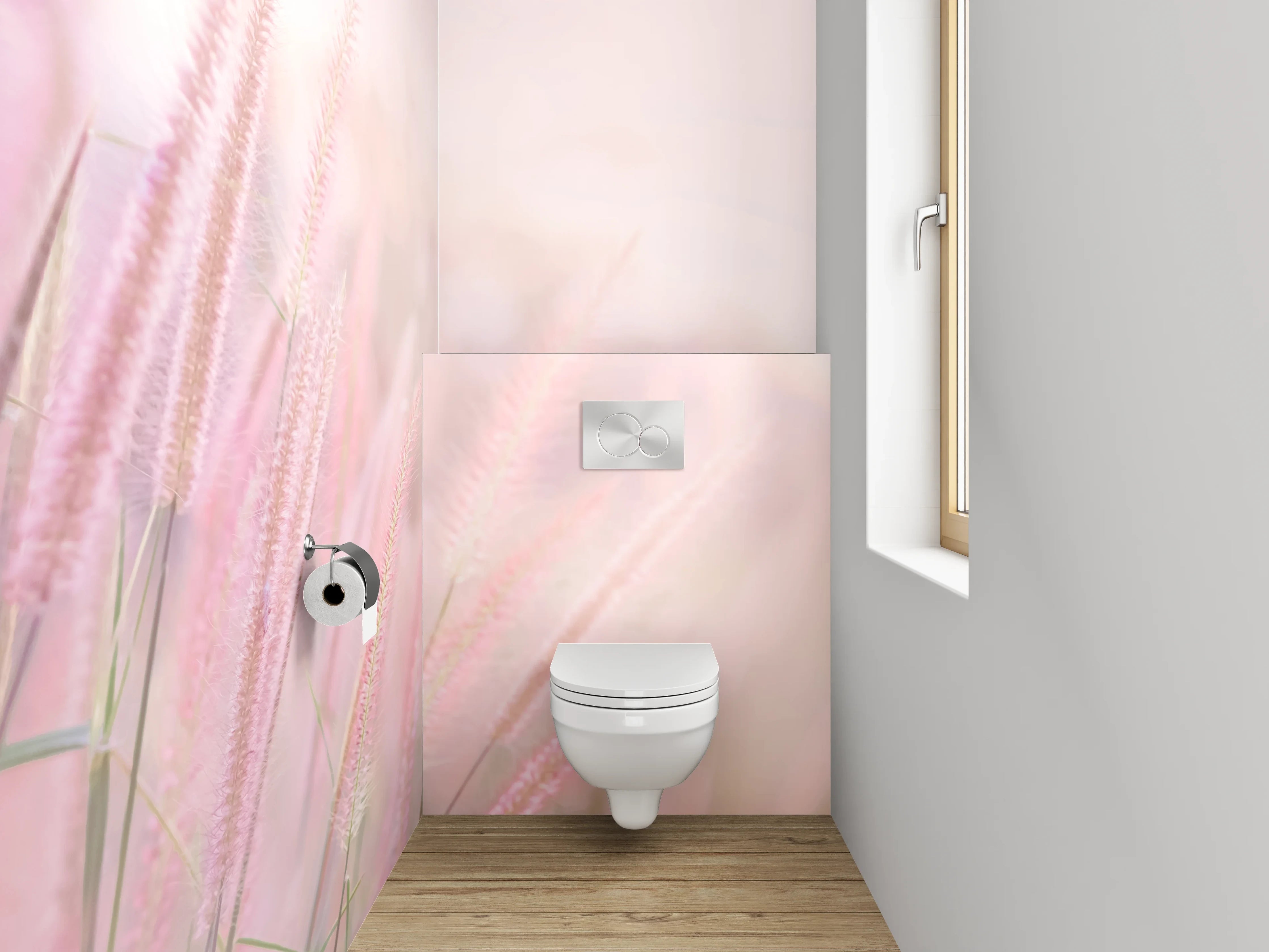 WC-Rückwand - Zarte rosa Gräser im Morgenlicht