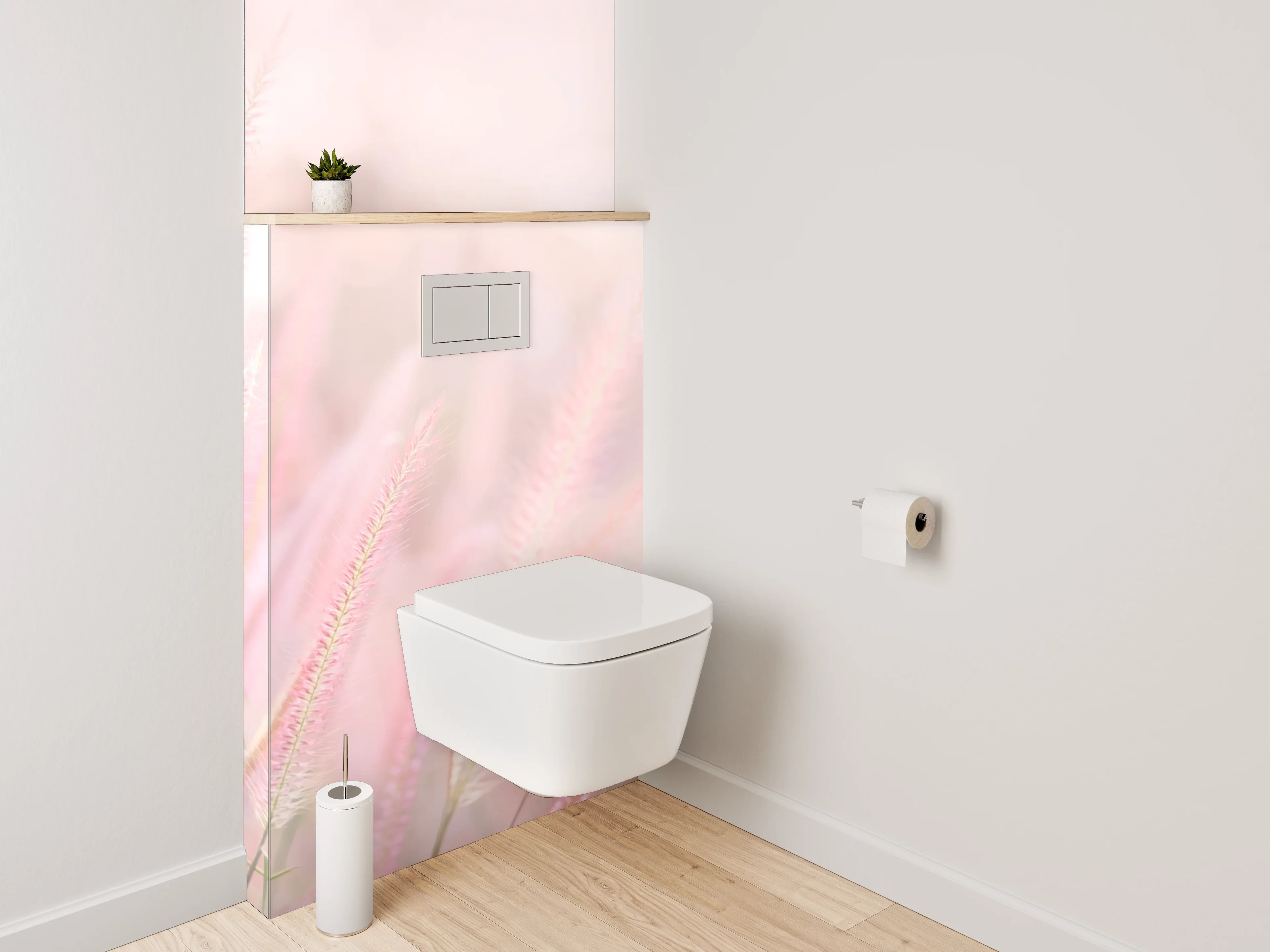 WC-Rückwand - Zarte rosa Gräser im Morgenlicht