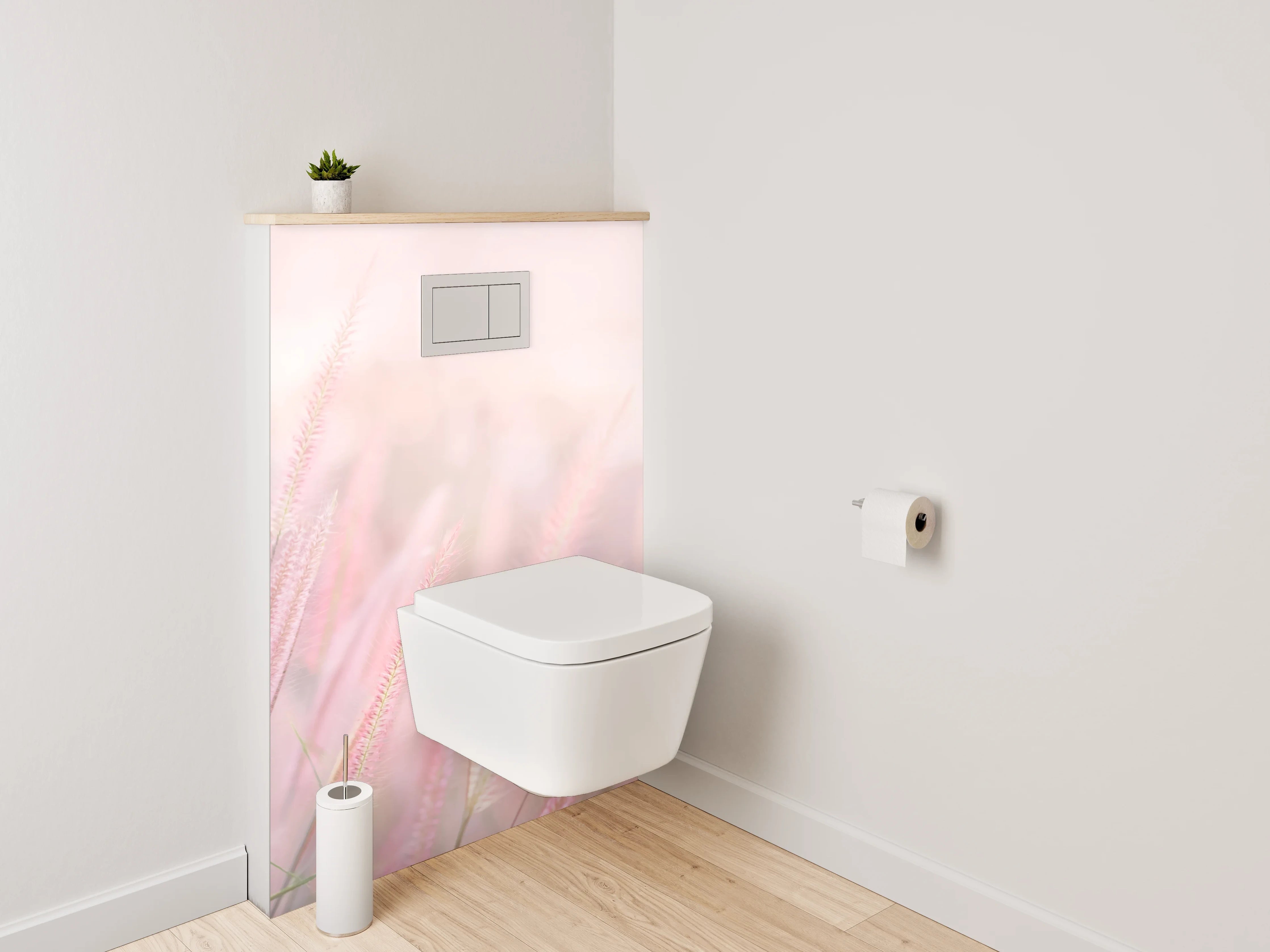 WC-Rückwand - Zarte rosa Gräser im Morgenlicht