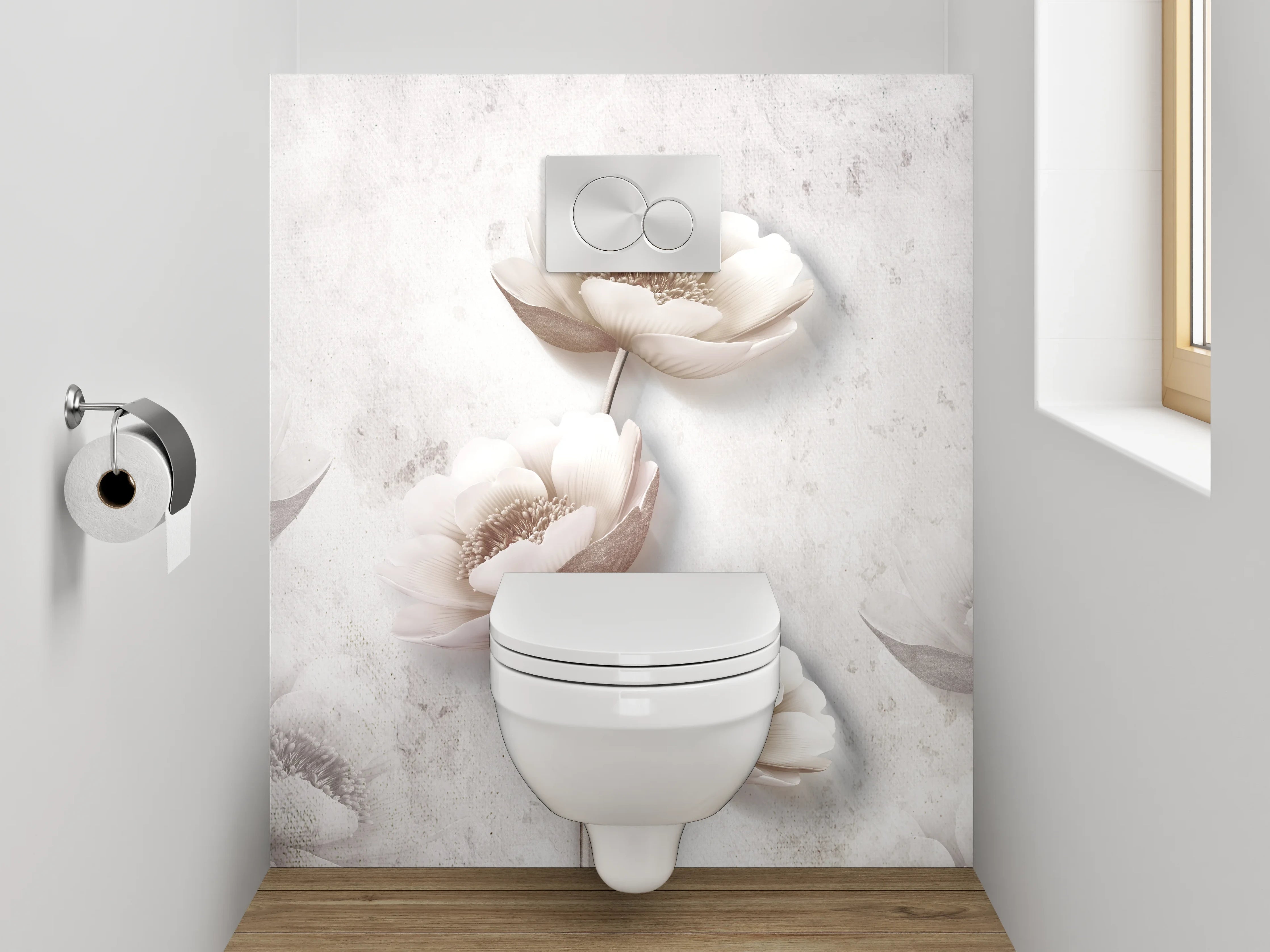 WC-Rückwand - Zarte weiße Mohnblumen Aquarell