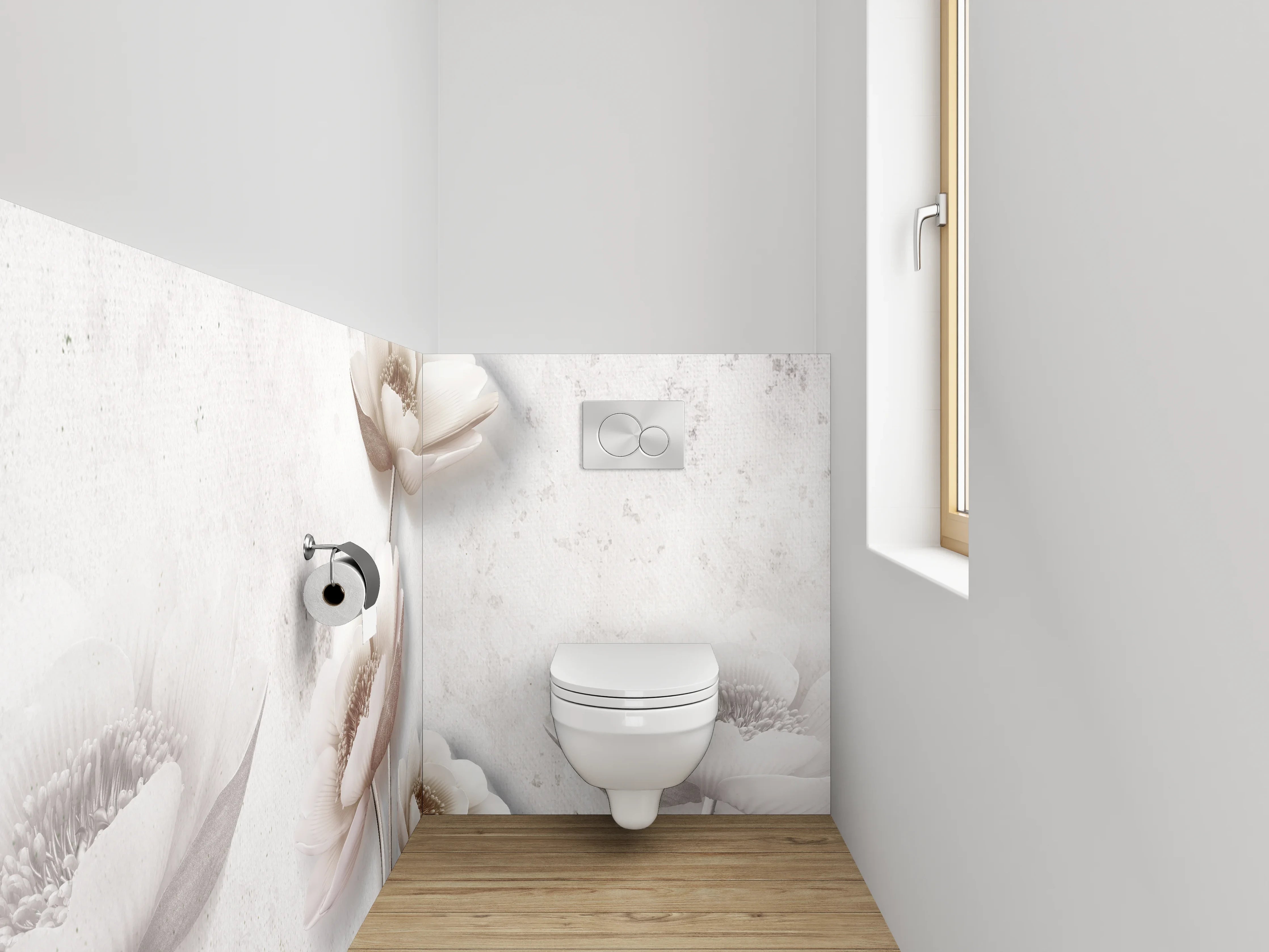 WC-Rückwand - Zarte weiße Mohnblumen Aquarell