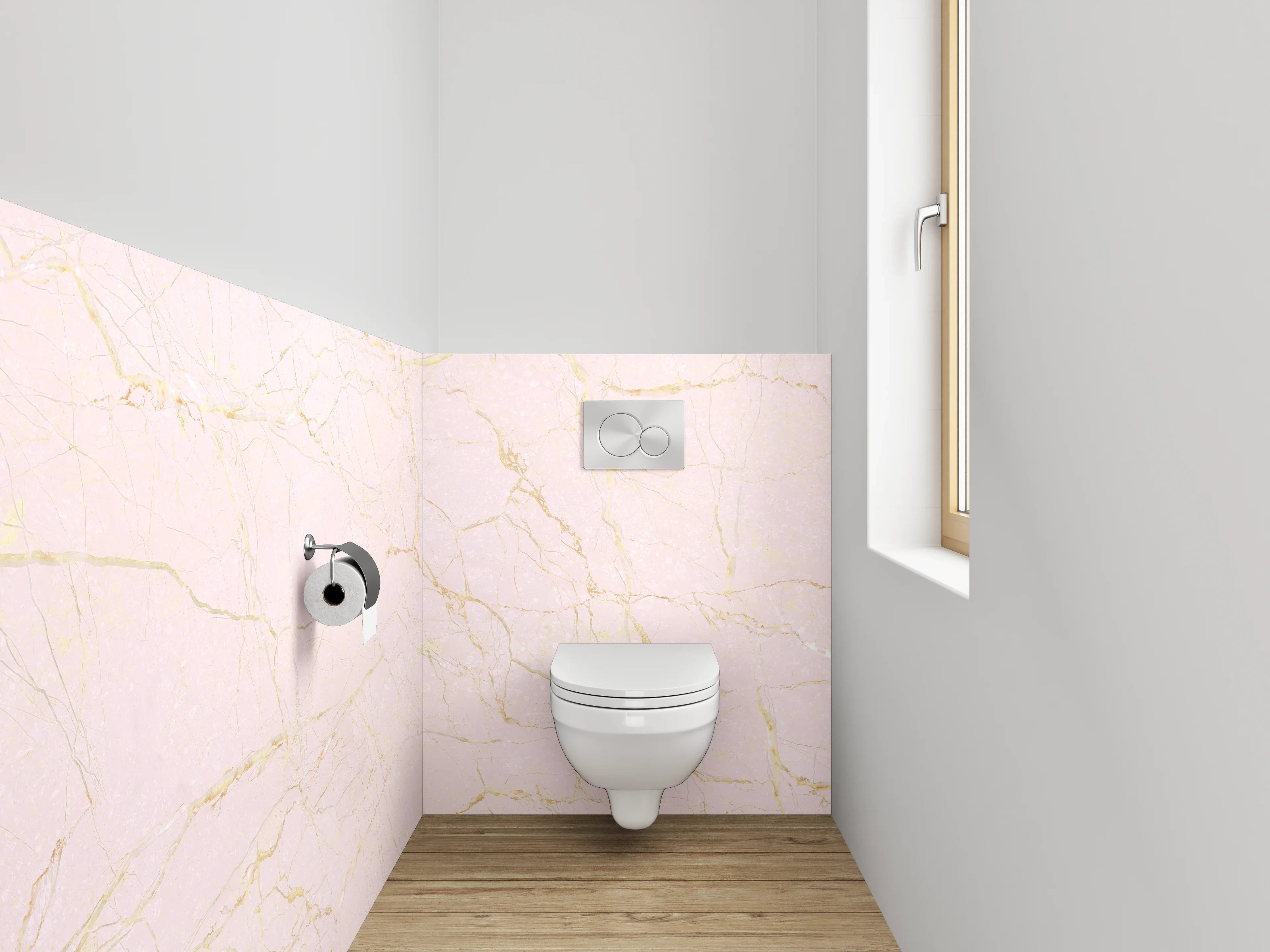 WC-Rückwand - Zarter rosa Marmor mit goldenen Äderungen
