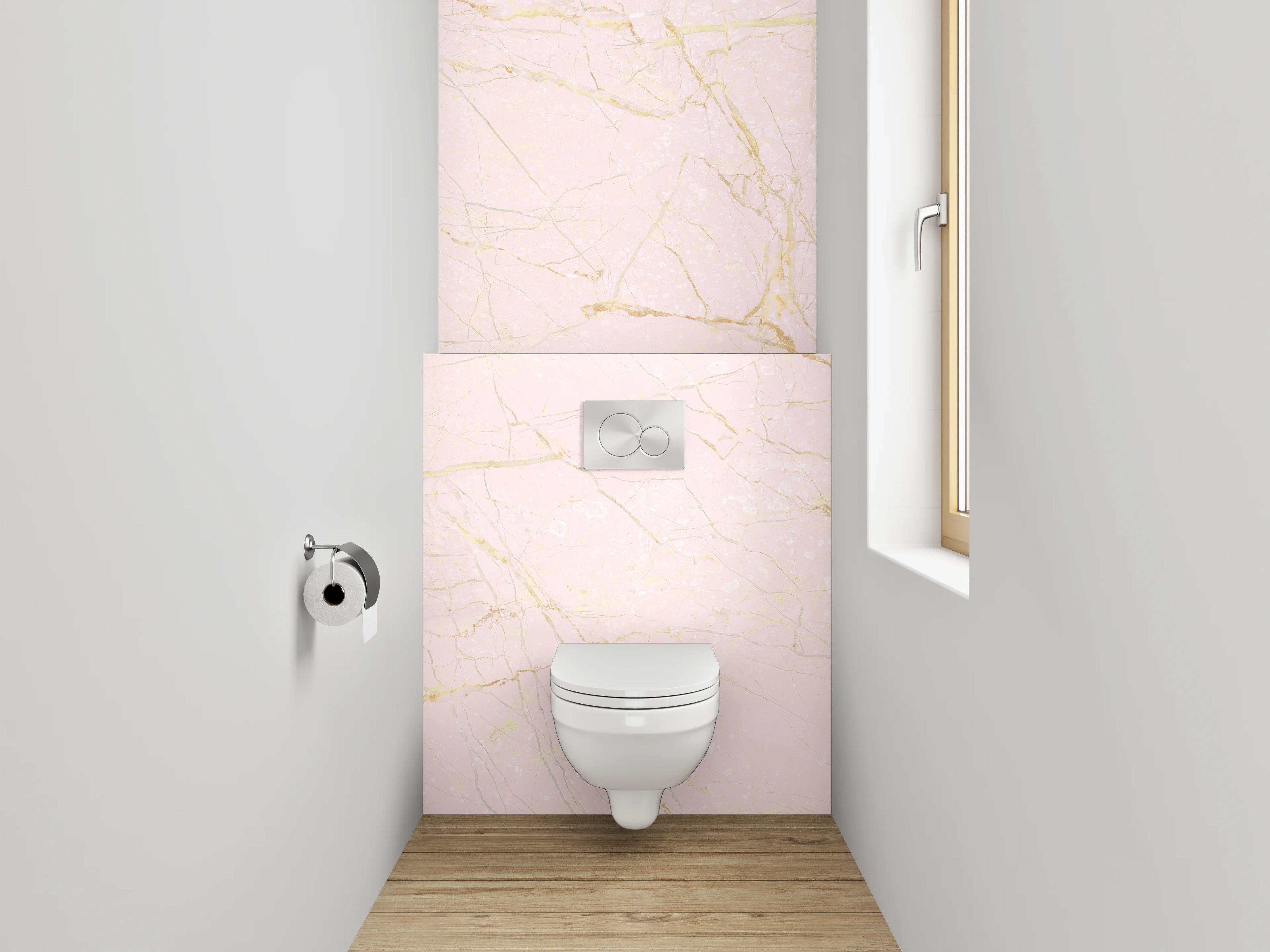 WC-Rückwand - Zarter rosa Marmor mit goldenen Äderungen
