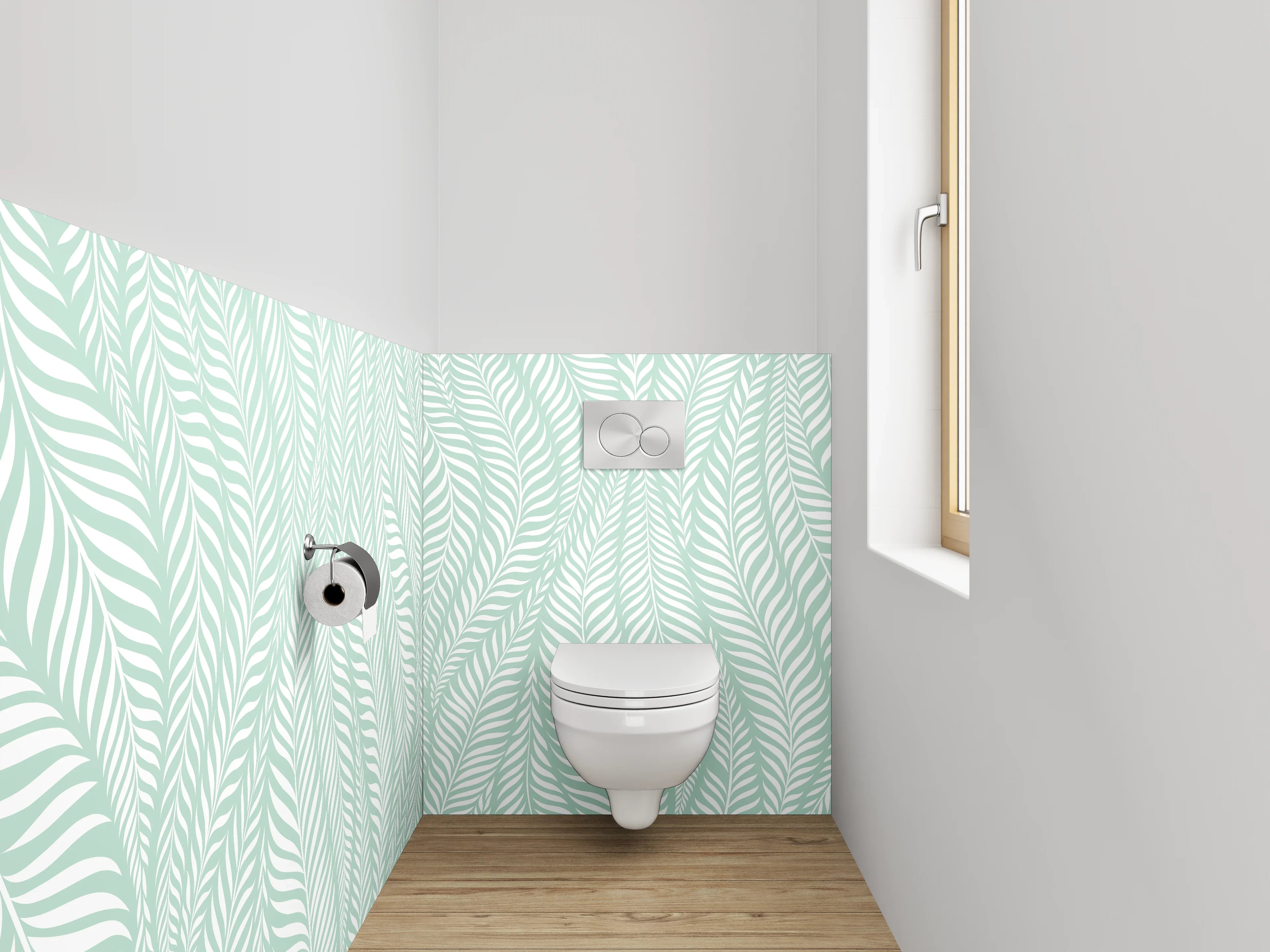 WC-Rückwand - Zartes Blätter-Muster Mint Weiß