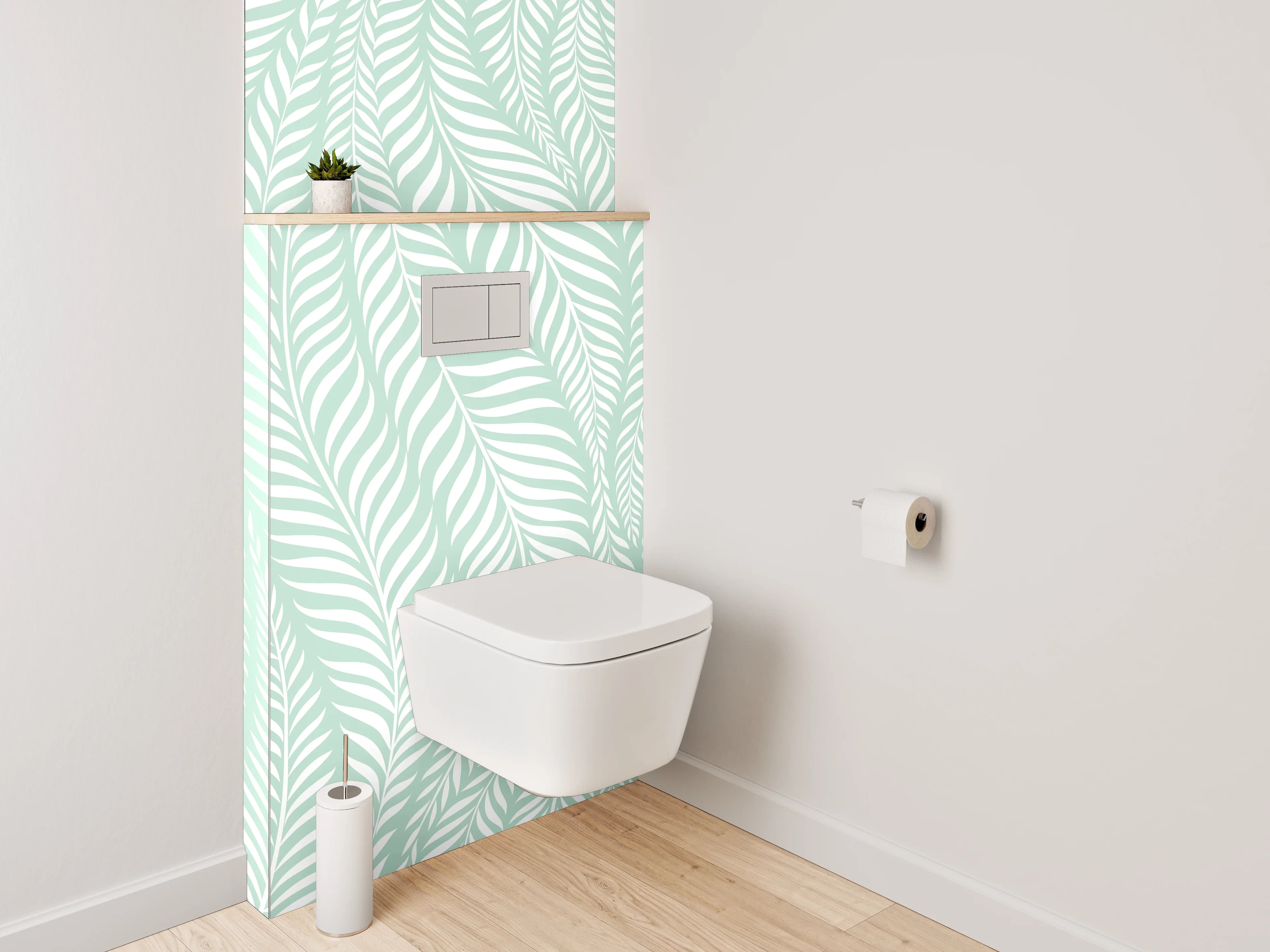 WC-Rückwand - Zartes Blätter-Muster Mint Weiß