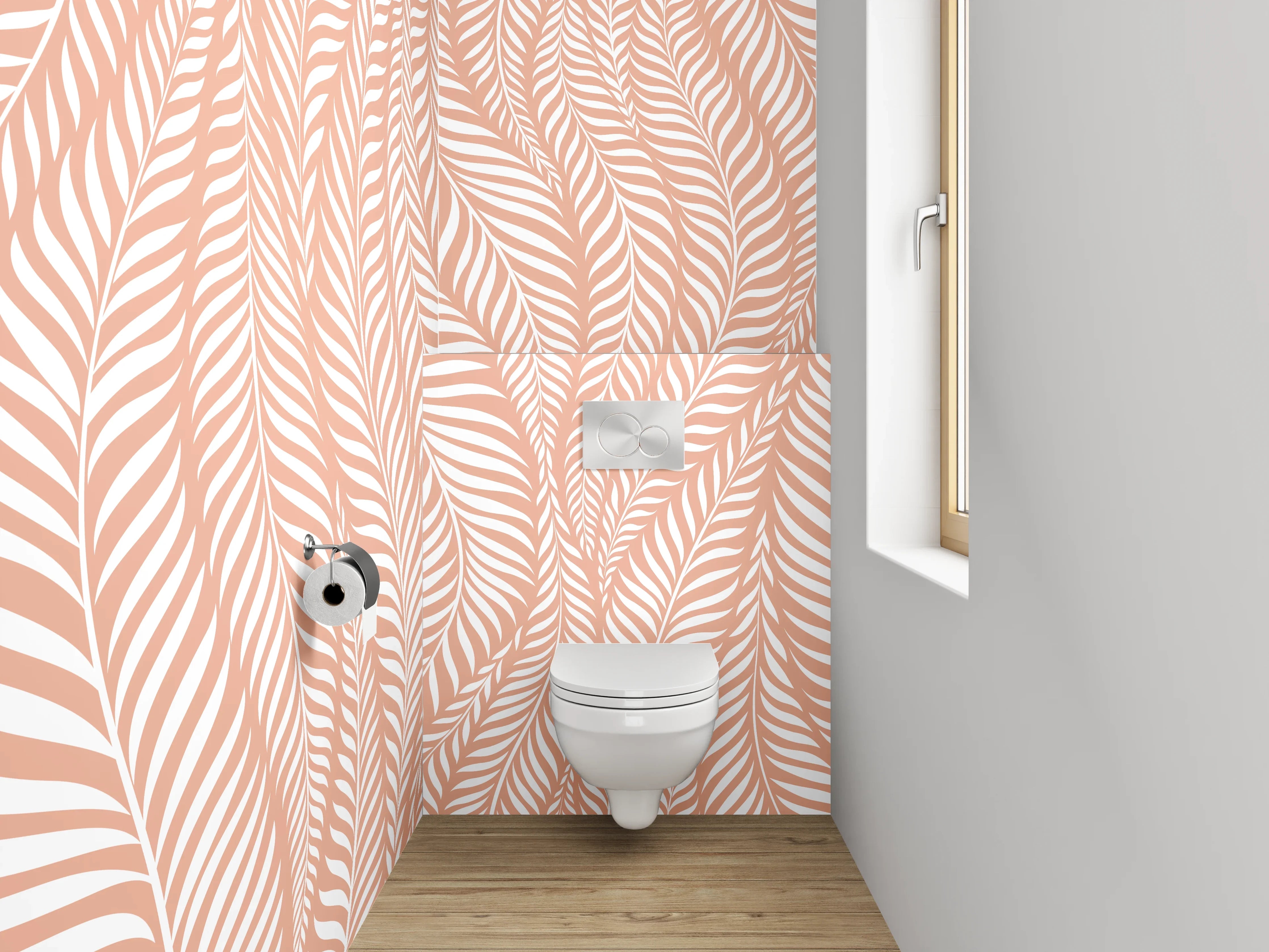 WC-Rückwand - Zartes Blattmuster Rosé Beige