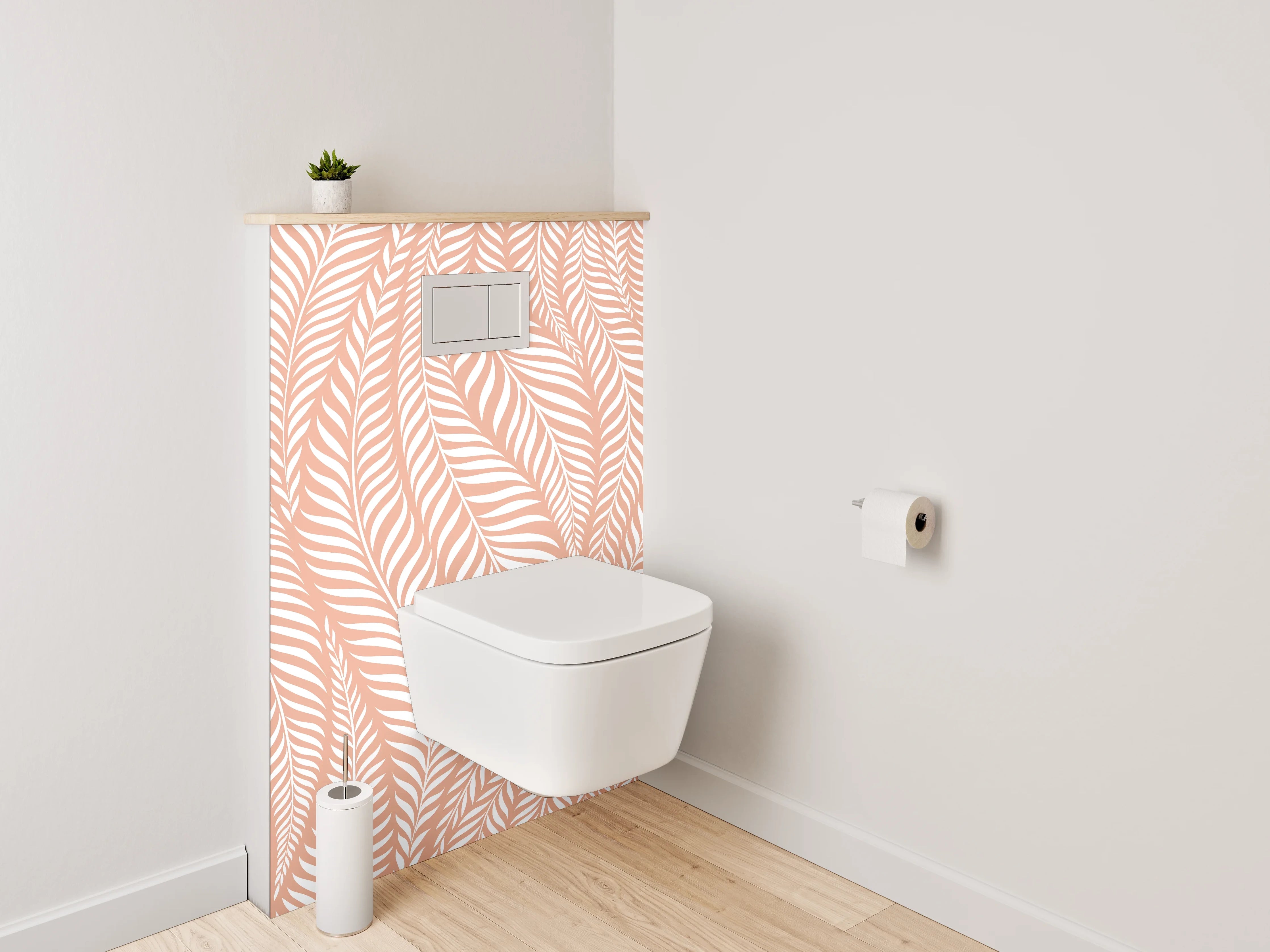 WC-Rückwand - Zartes Blattmuster Rosé Beige