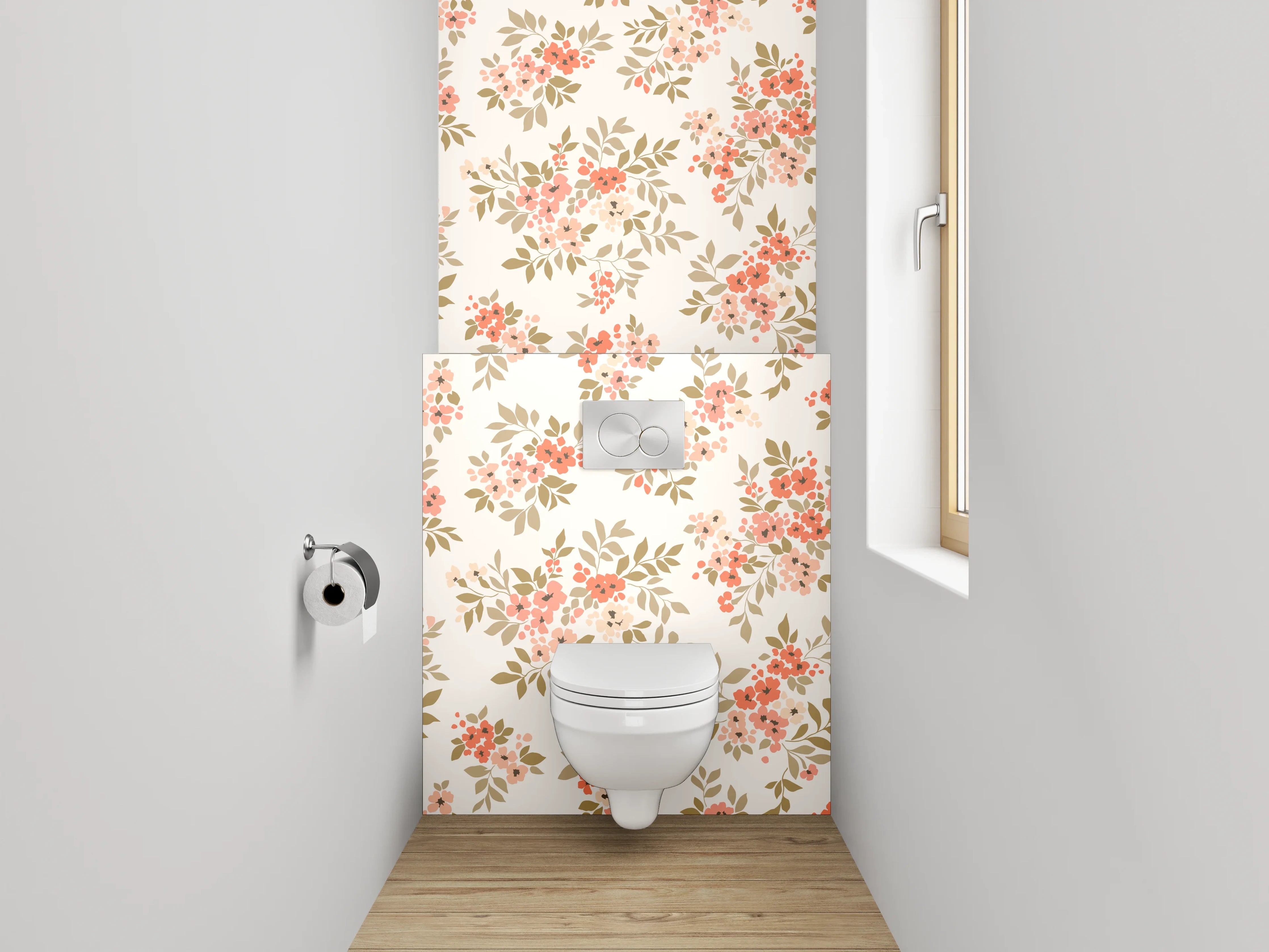 WC-Rückwand - Zartes Blütenmuster Rosa Beige