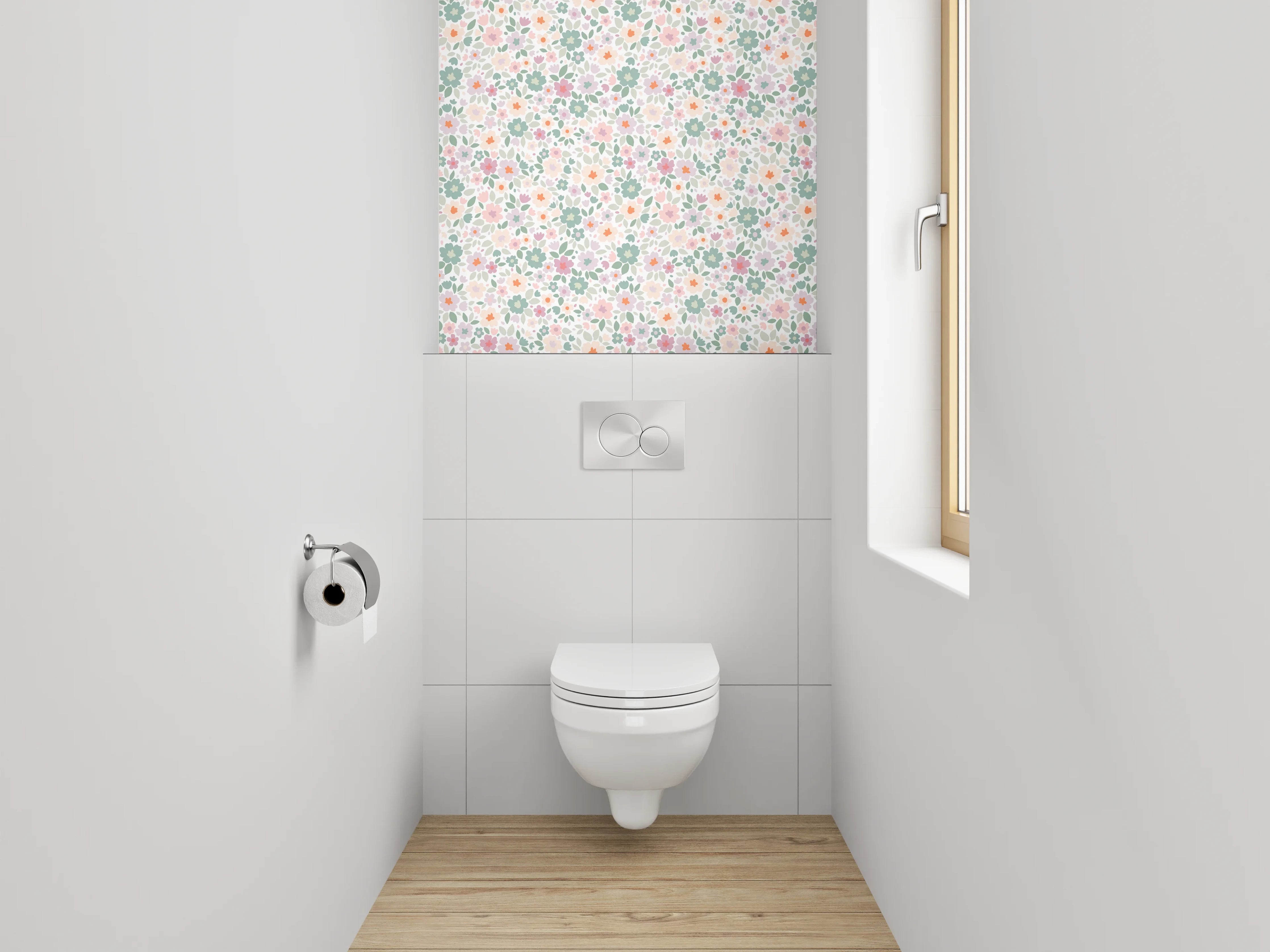 WC-Rückwand - Zartes Blumenmuster Pastell Rosa Grün