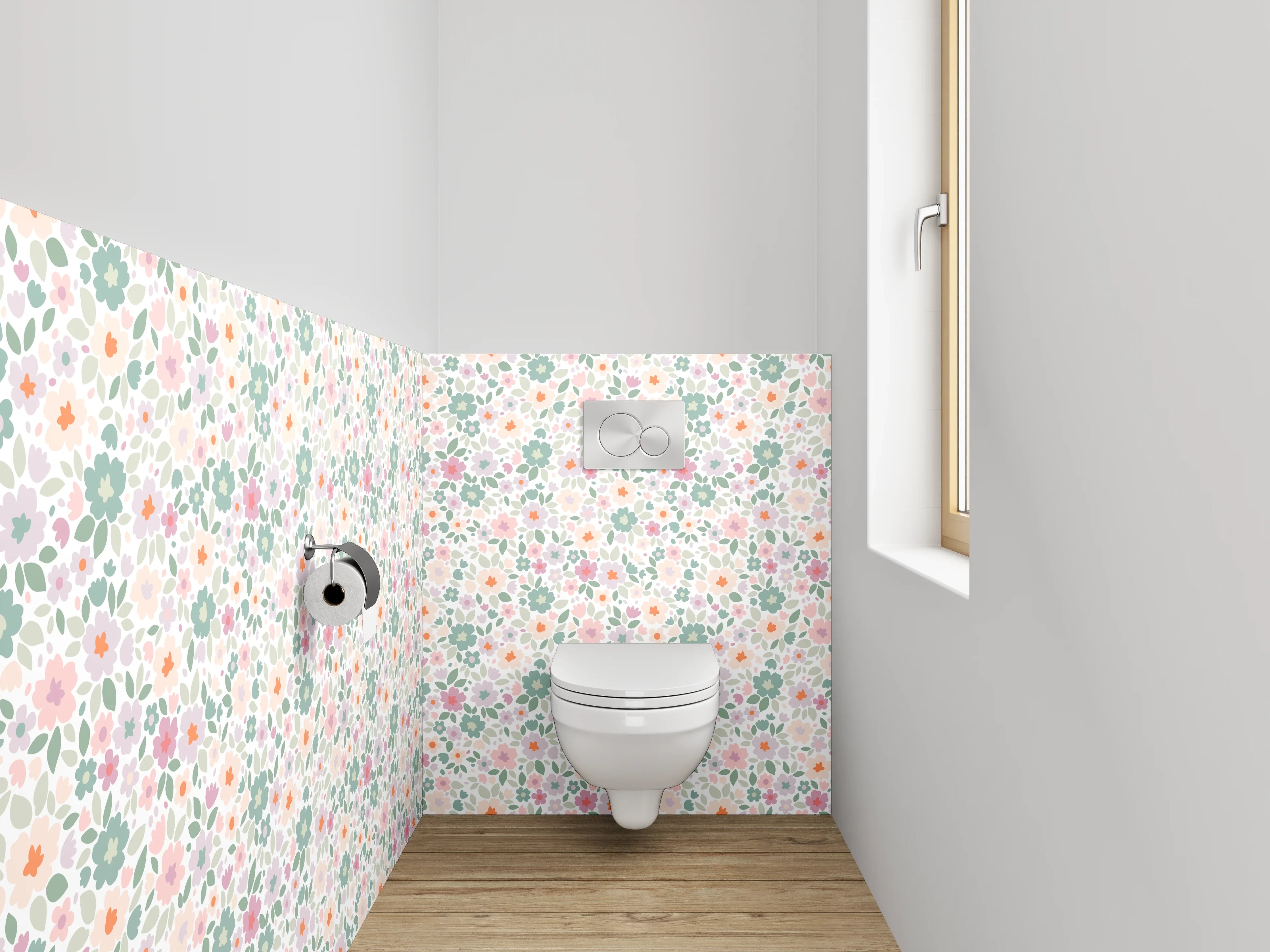 WC-Rückwand - Zartes Blumenmuster Pastell Rosa Grün