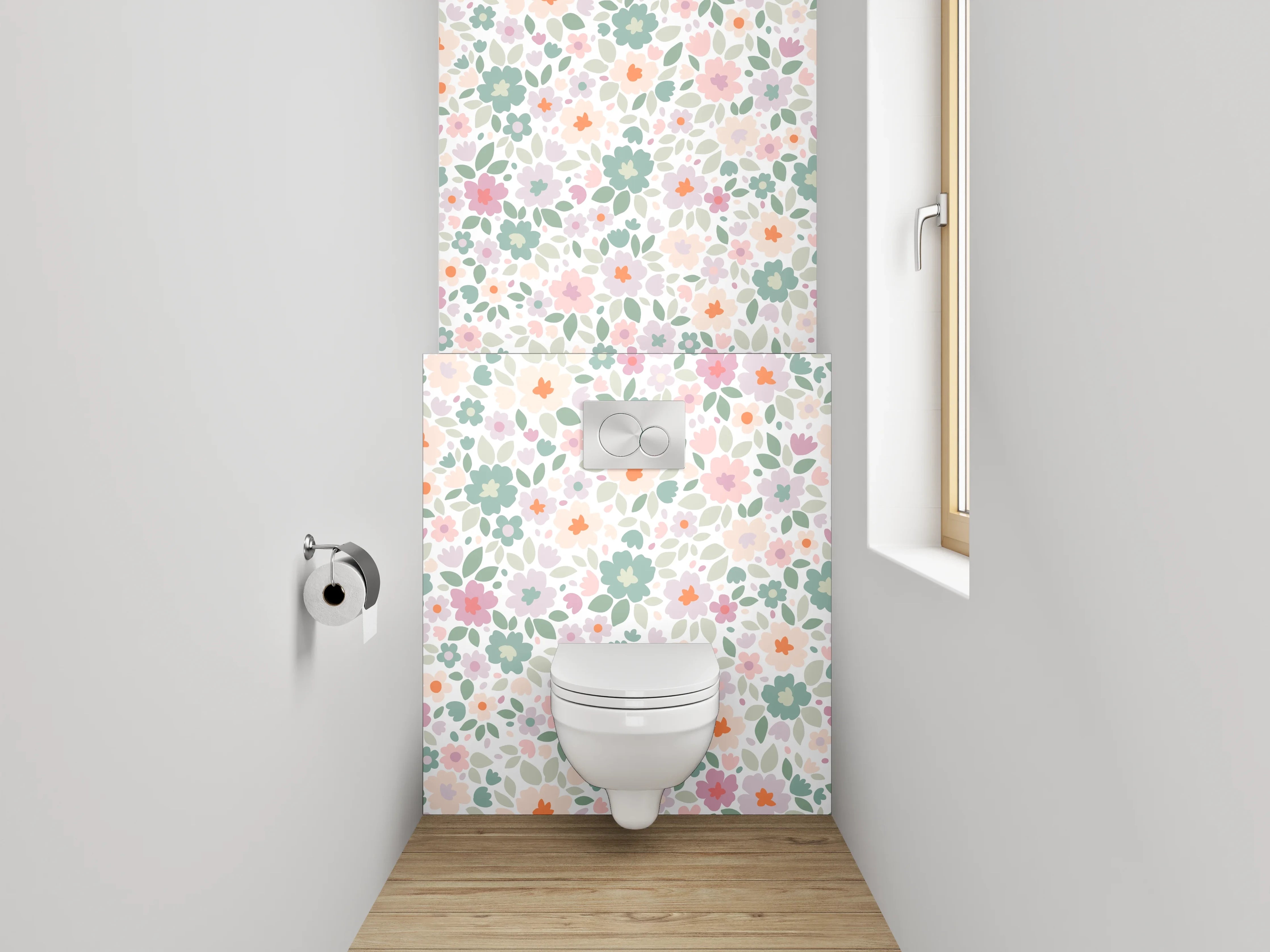 WC-Rückwand - Zartes Blumenmuster Pastell Rosa Grün