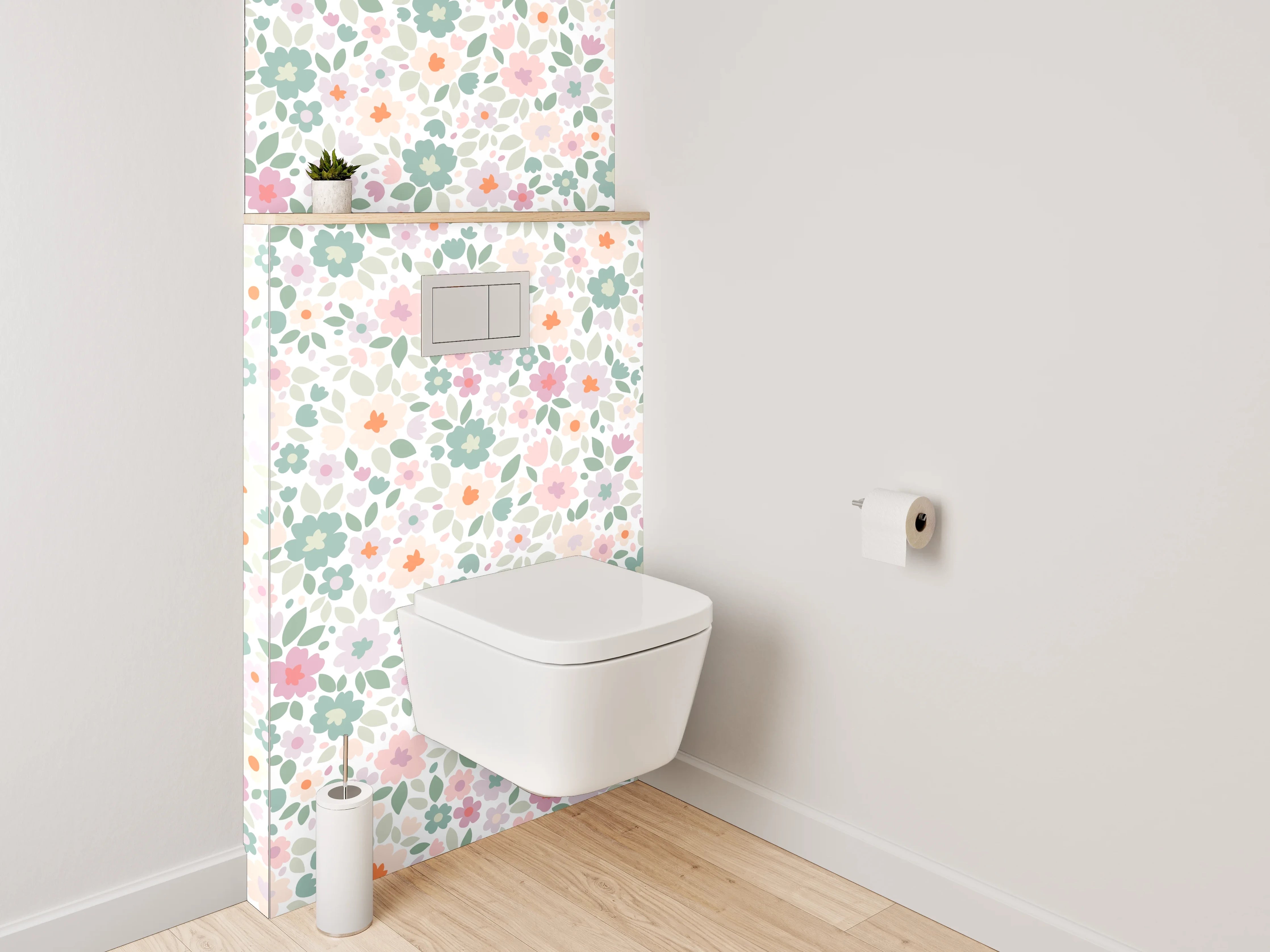 WC-Rückwand - Zartes Blumenmuster Pastell Rosa Grün