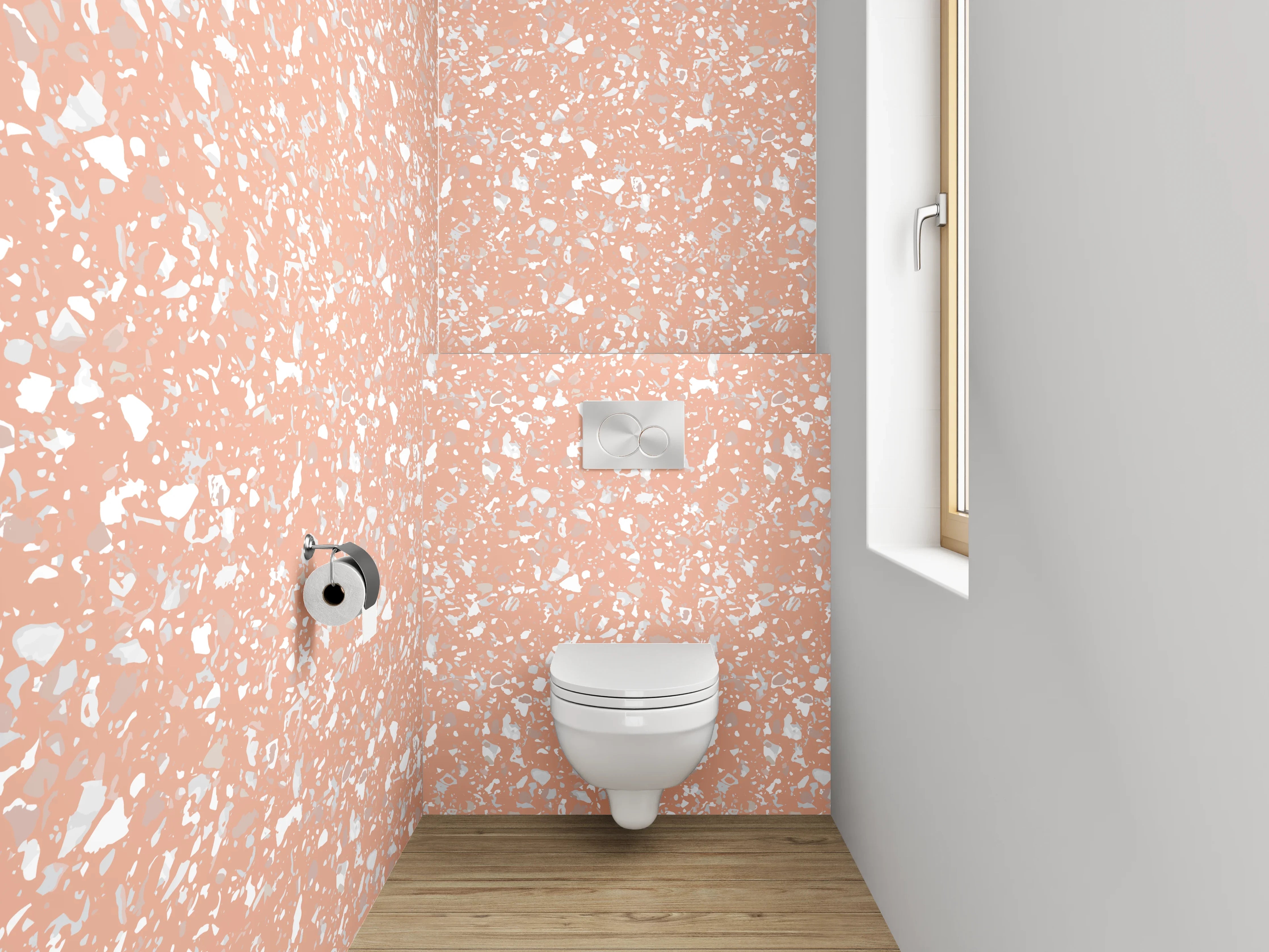 WC-Rückwand - Zartes Blumenmuster auf Altrosa