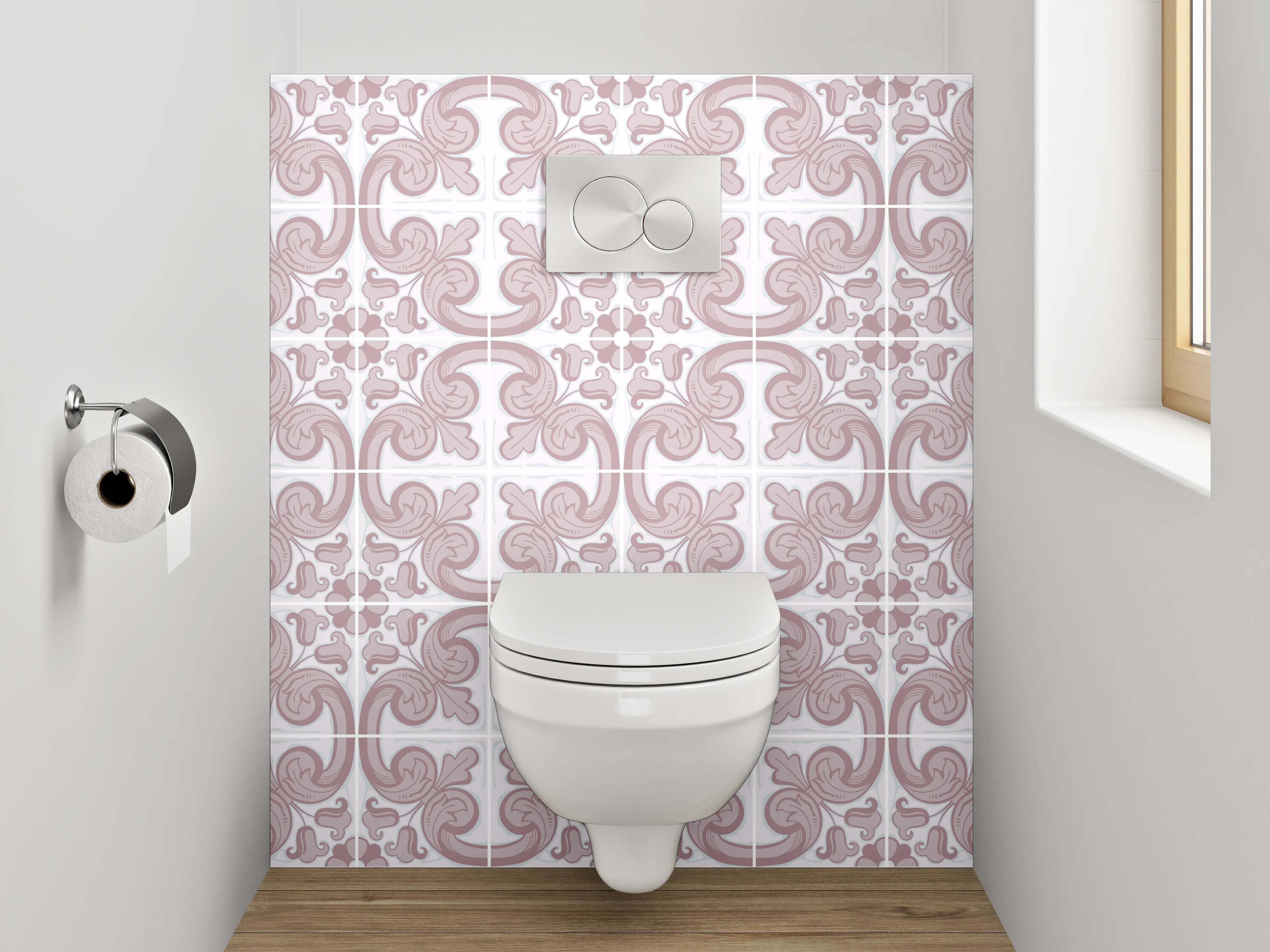 WC-Rückwand - Zartes Ornament Muster Rosa Weiß