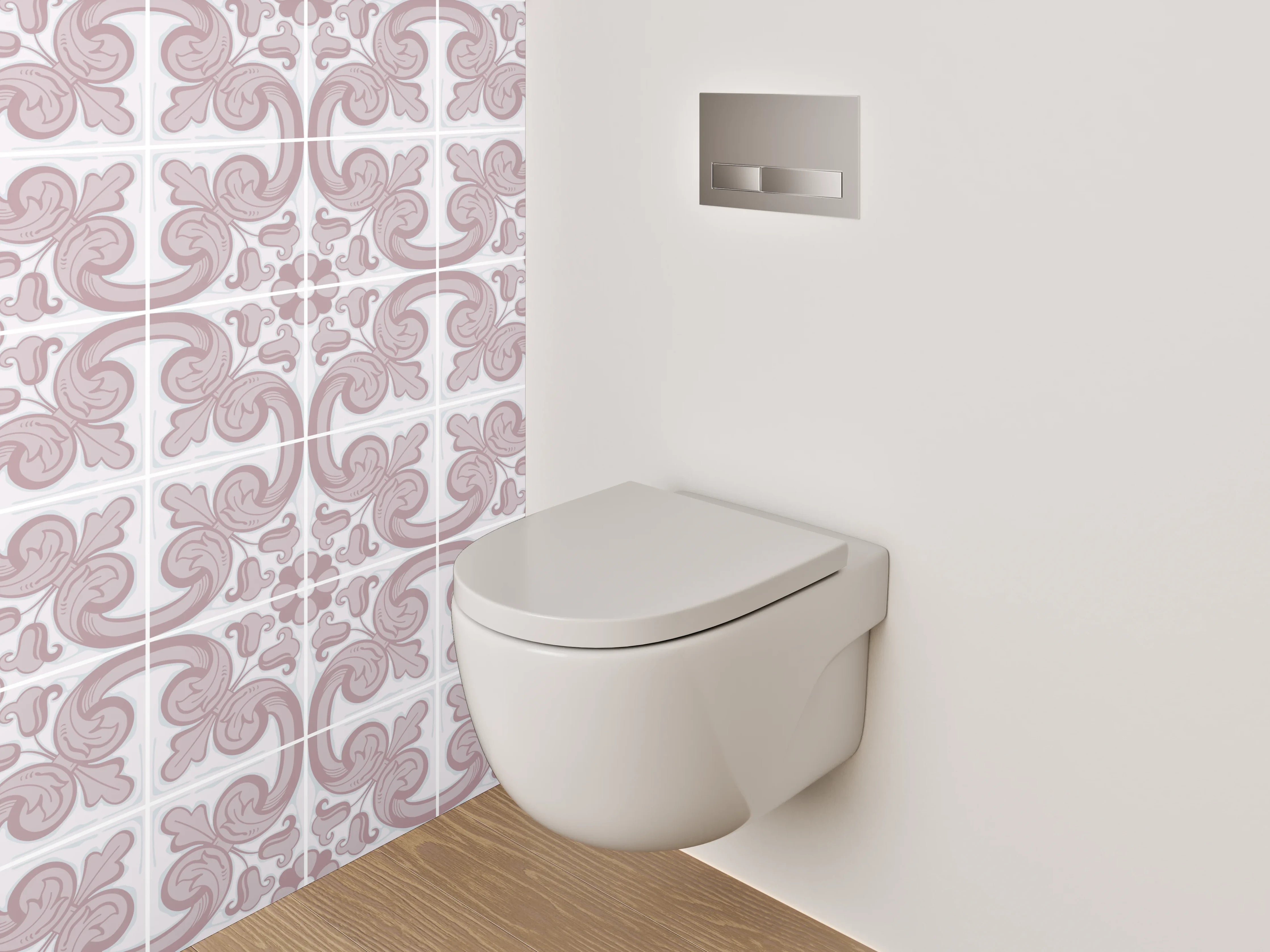 WC-Rückwand - Zartes Ornament Muster Rosa Weiß