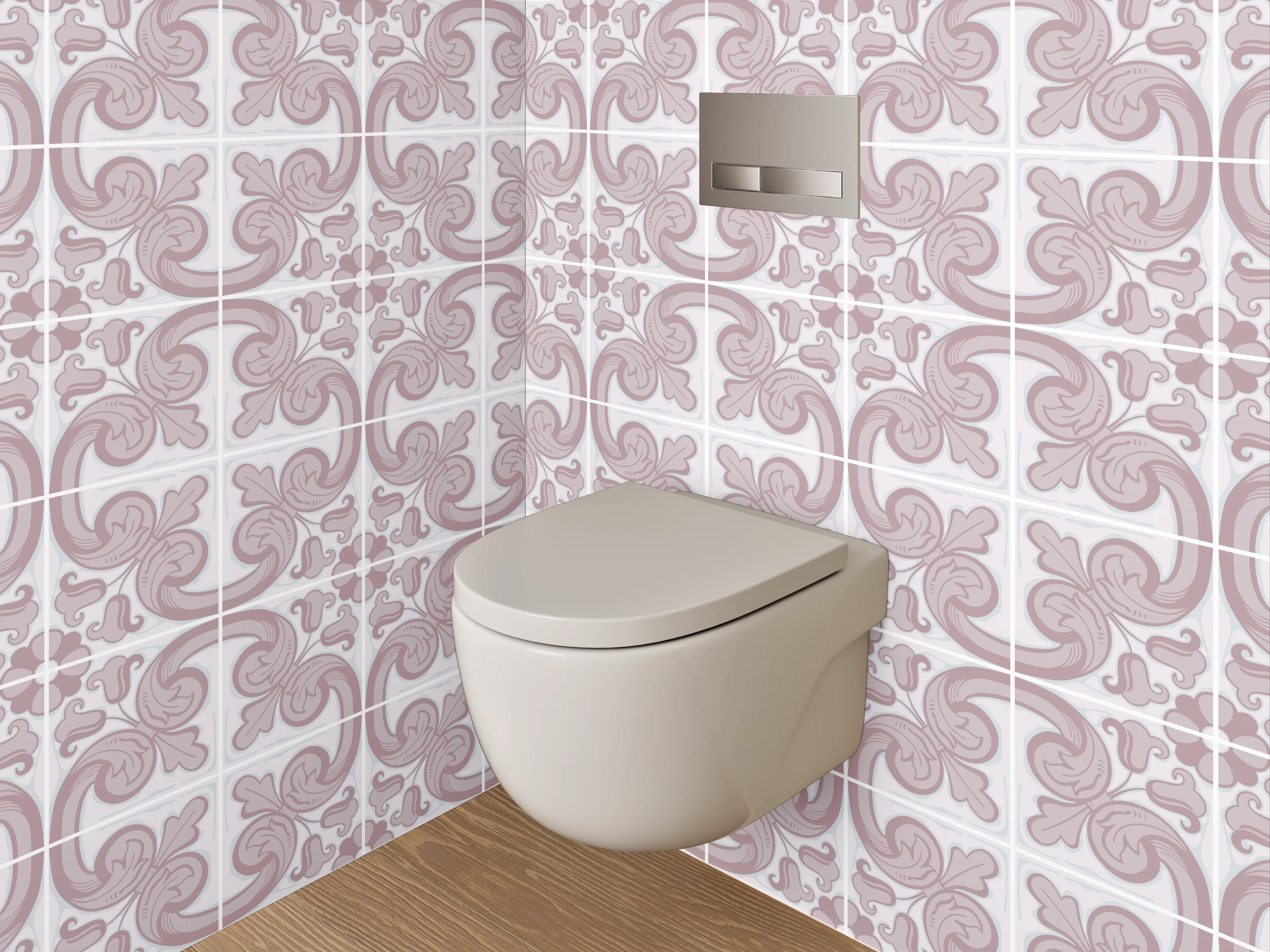 WC-Rückwand - Zartes Ornament Muster Rosa Weiß