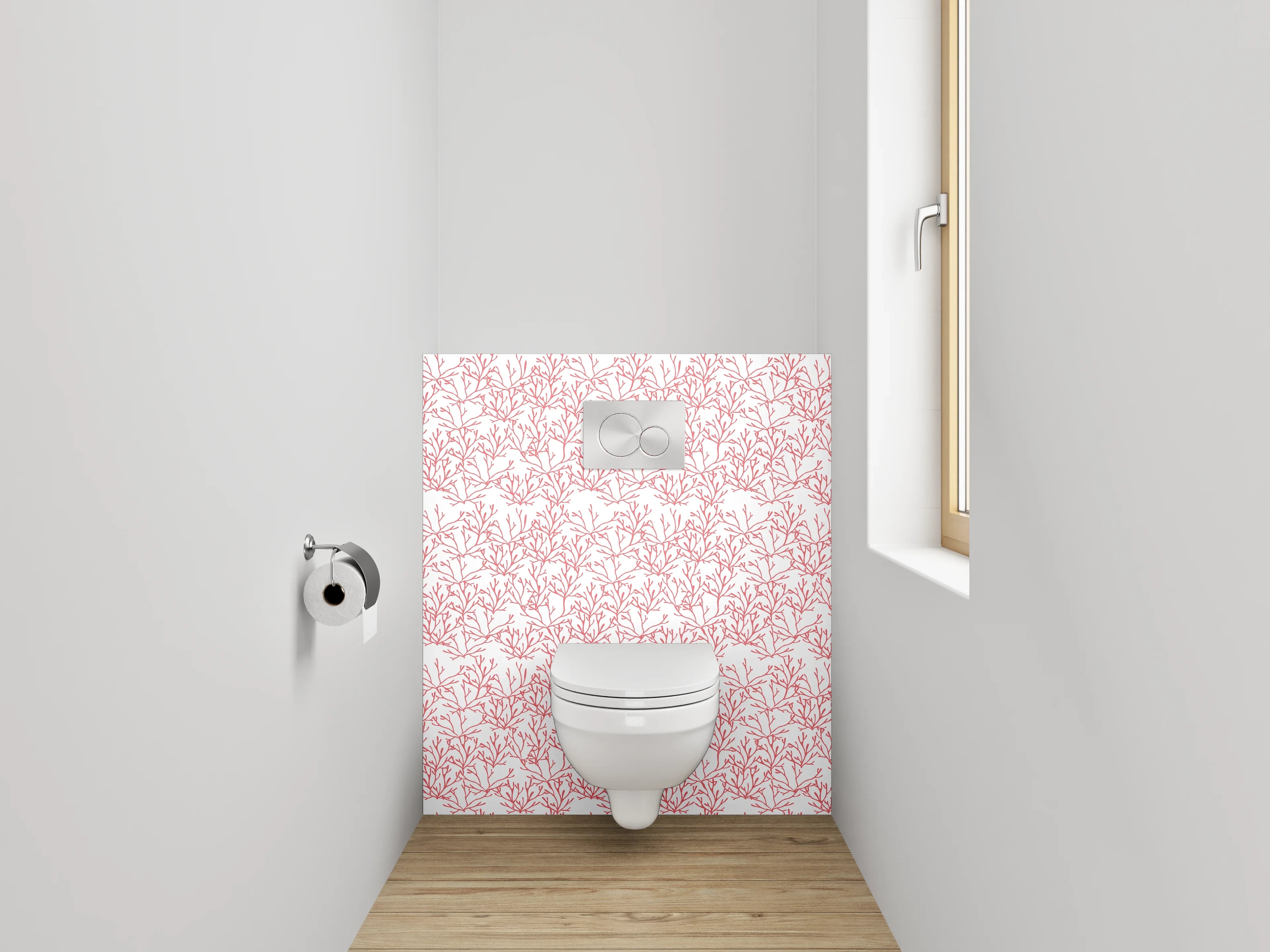WC-Rückwand - Zartes Zweig-Muster in Rosa