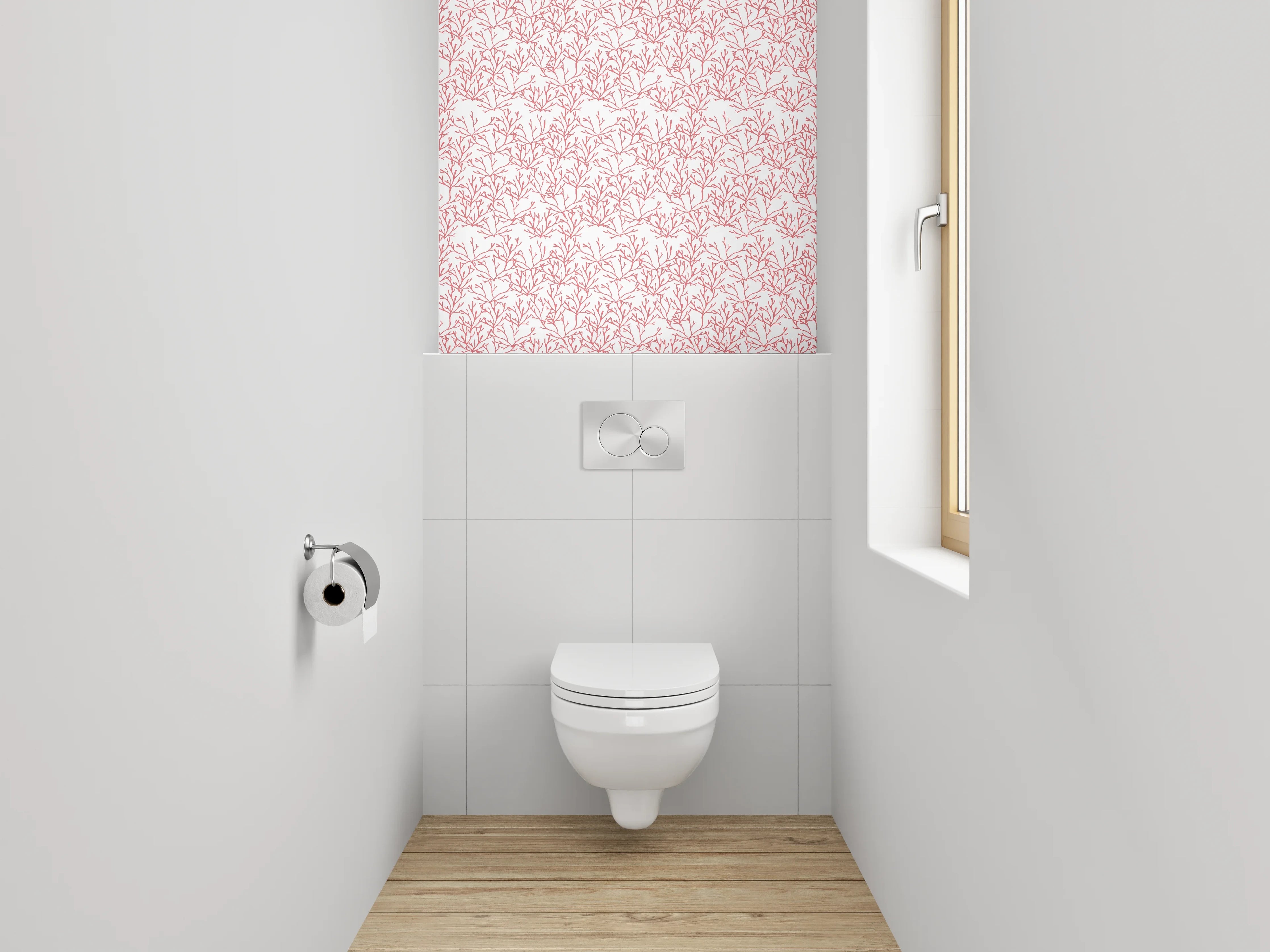 WC-Rückwand - Zartes Zweig-Muster in Rosa