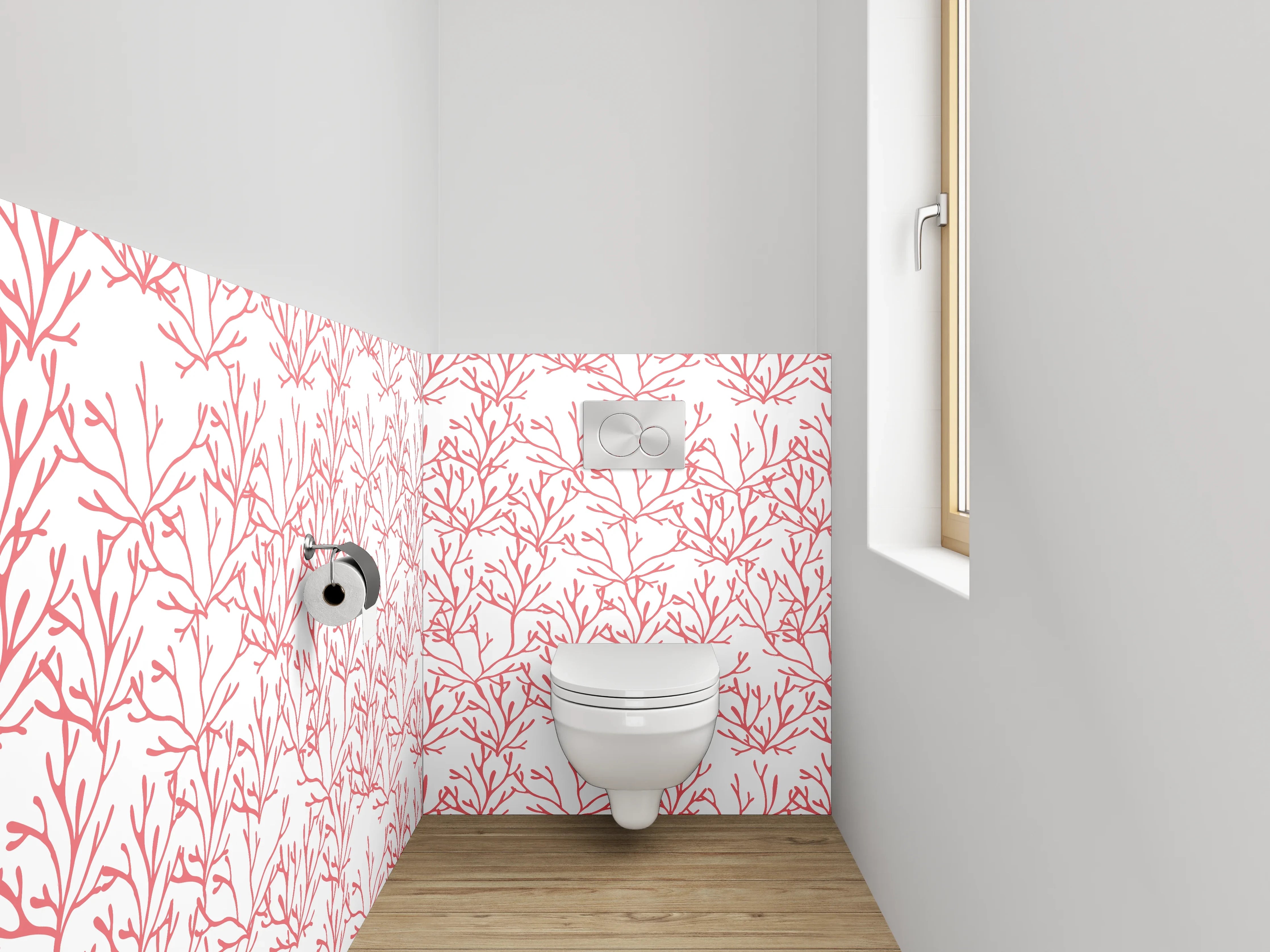 WC-Rückwand - Zartes Zweig-Muster in Rosa