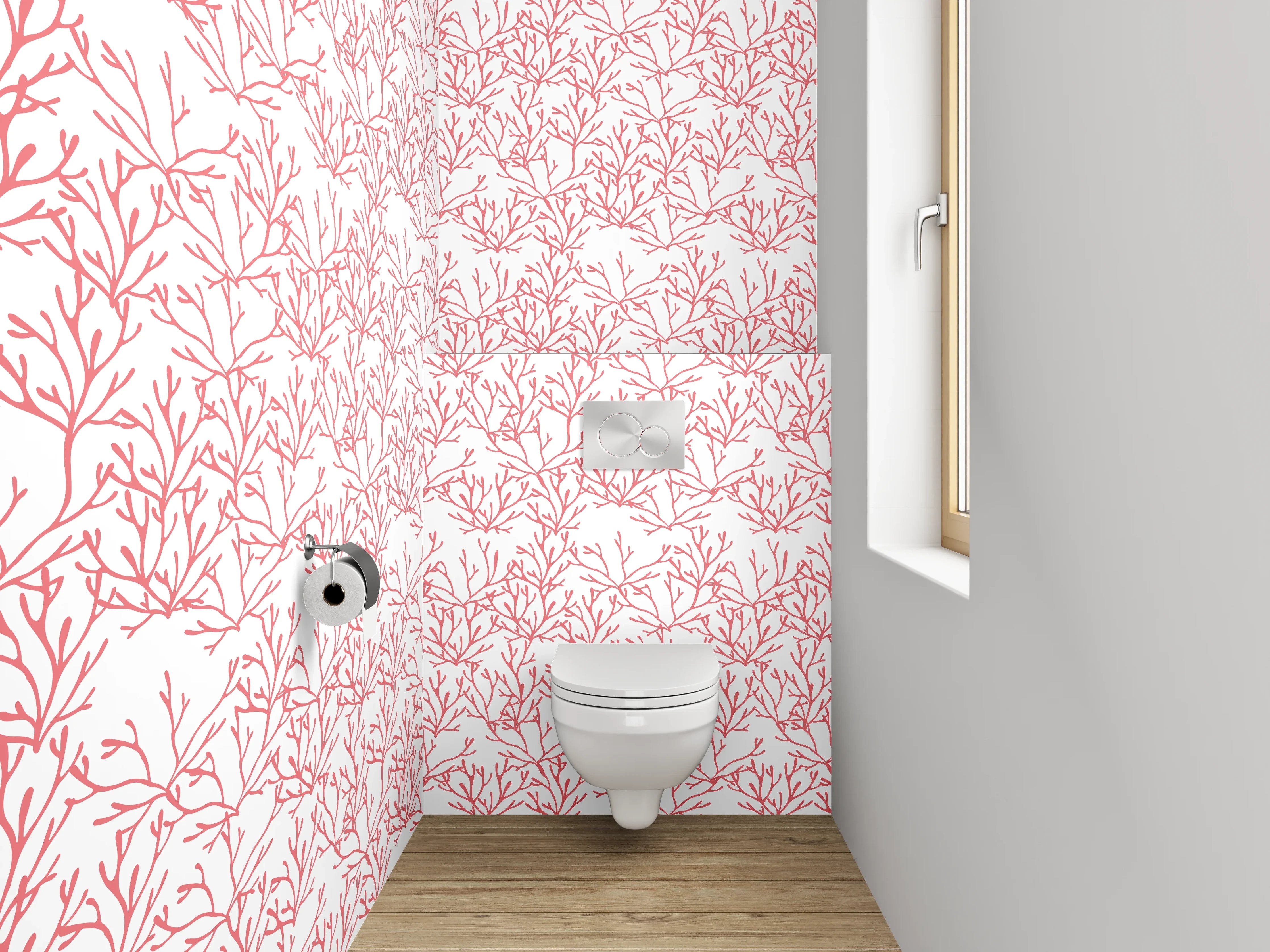 WC-Rückwand - Zartes Zweig-Muster in Rosa