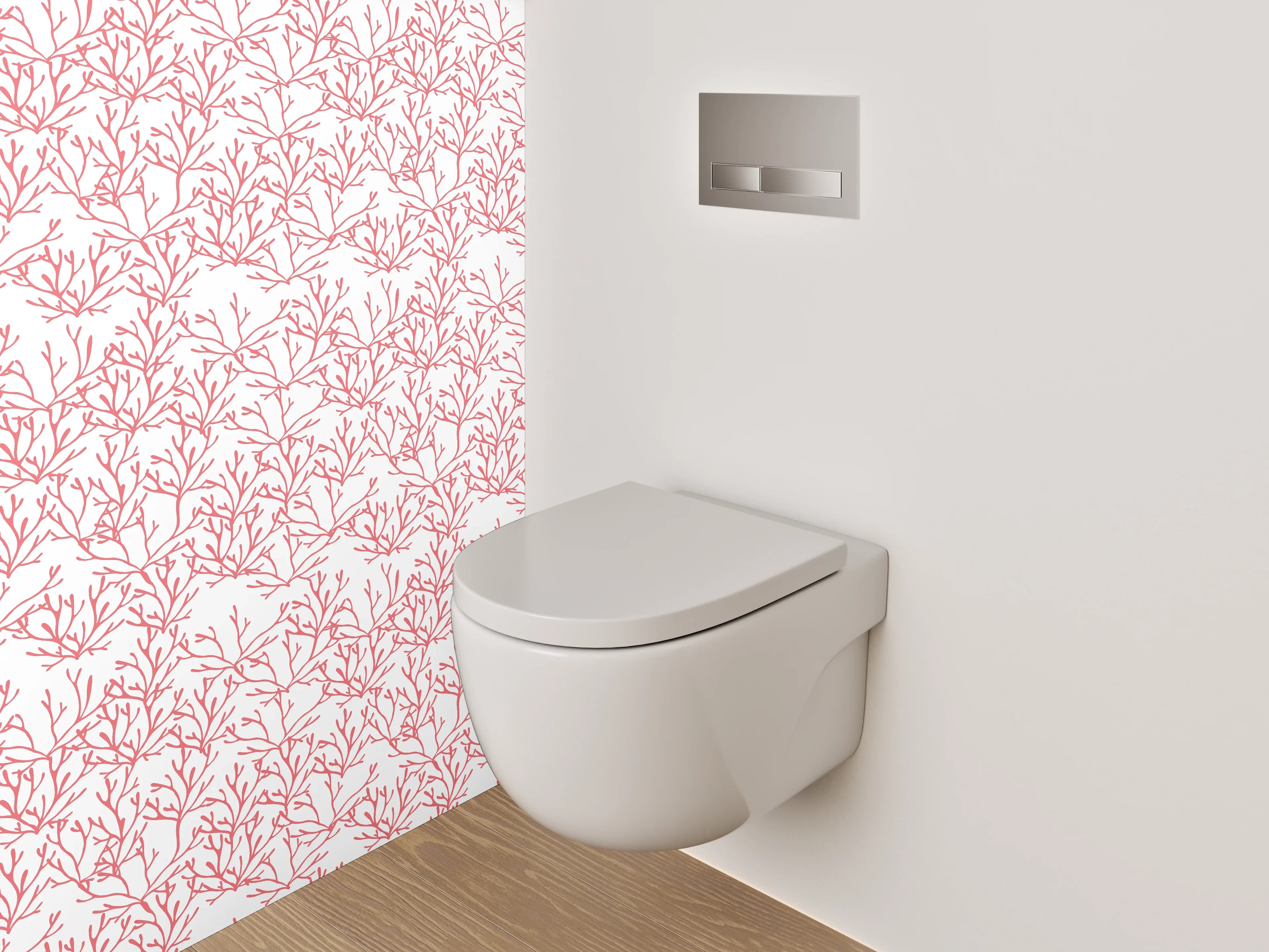 WC-Rückwand - Zartes Zweig-Muster in Rosa