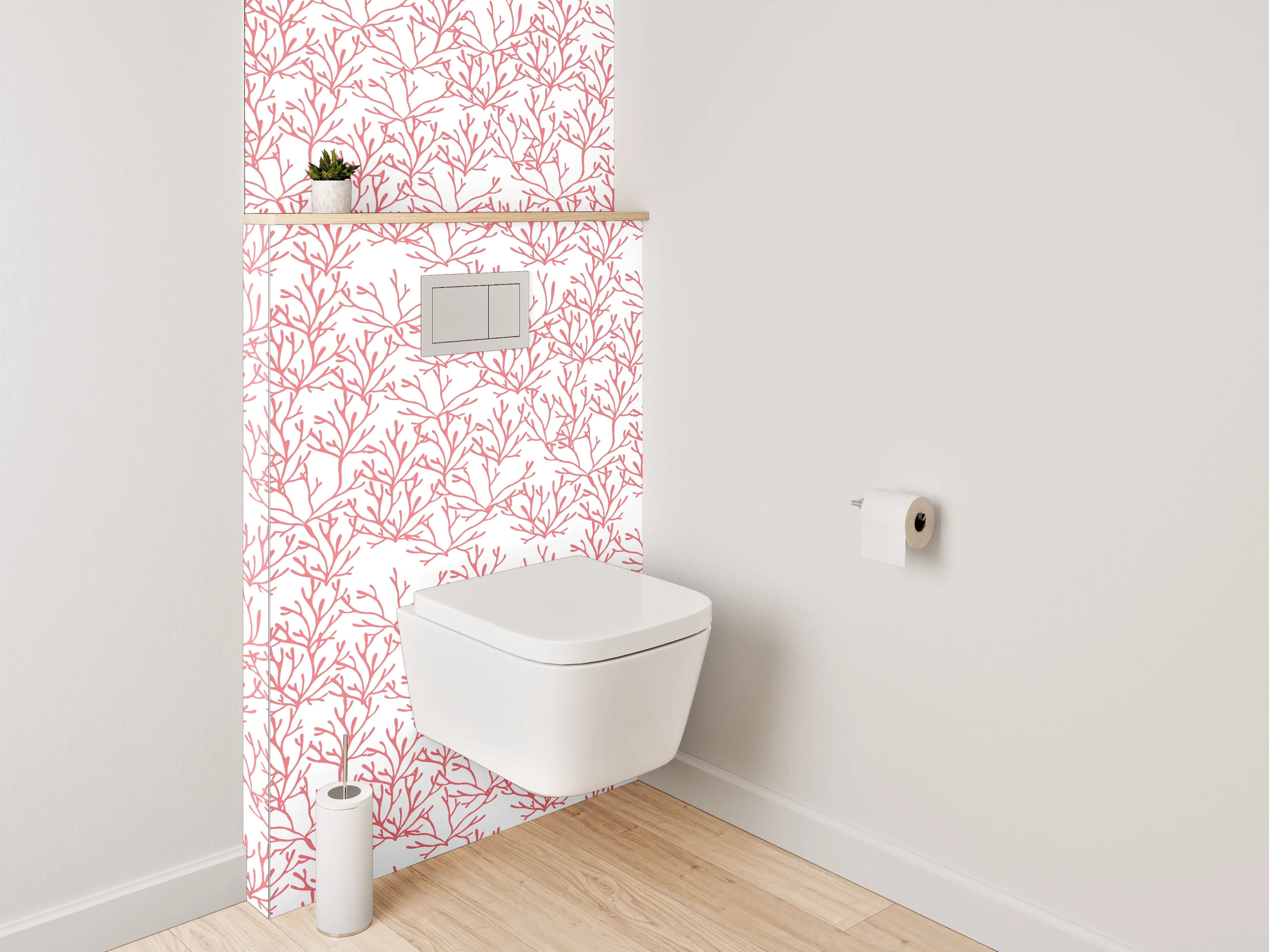 WC-Rückwand - Zartes Zweig-Muster in Rosa