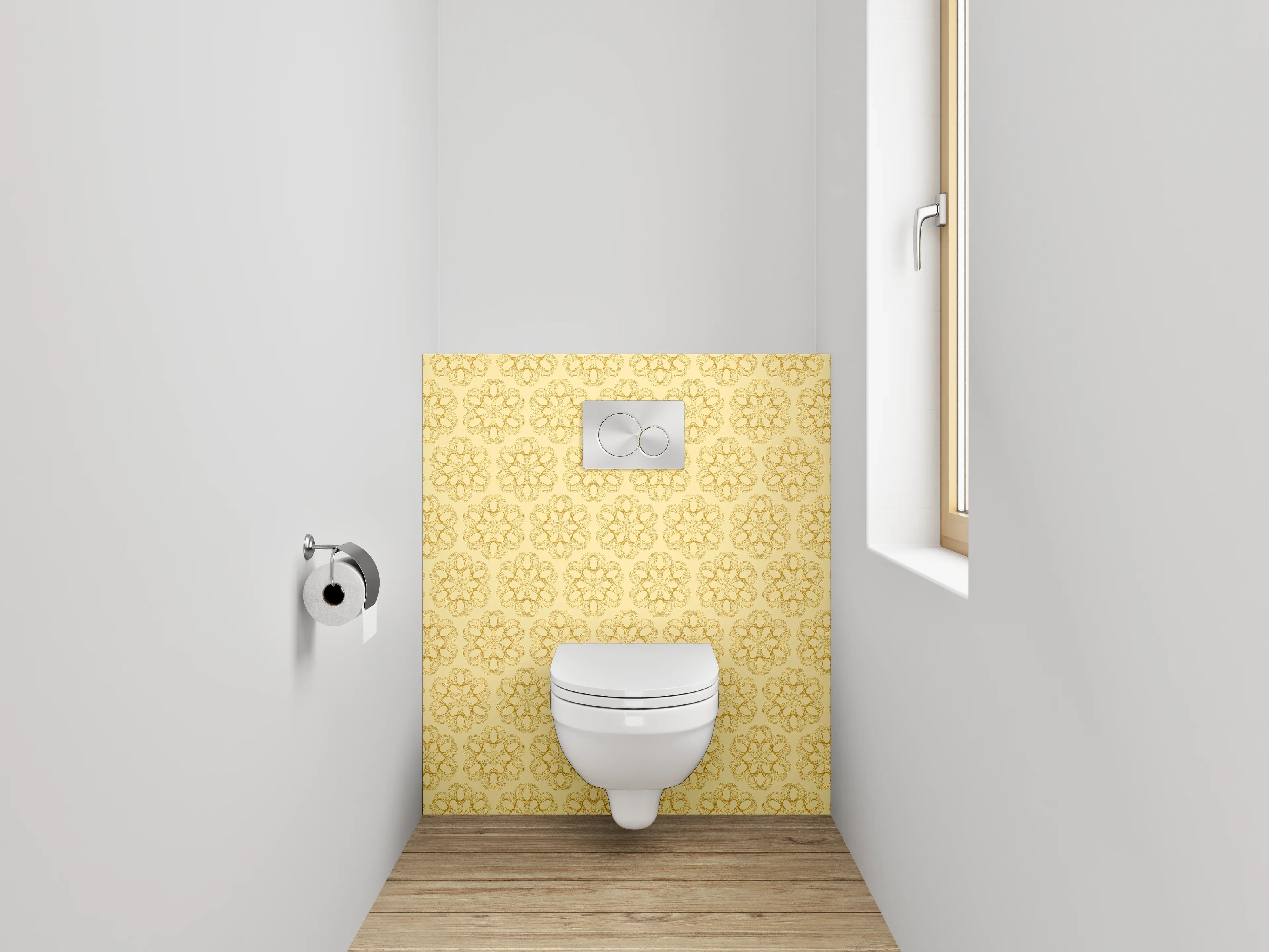 WC-Rückwand - Zartes florales Retro-Muster Beige