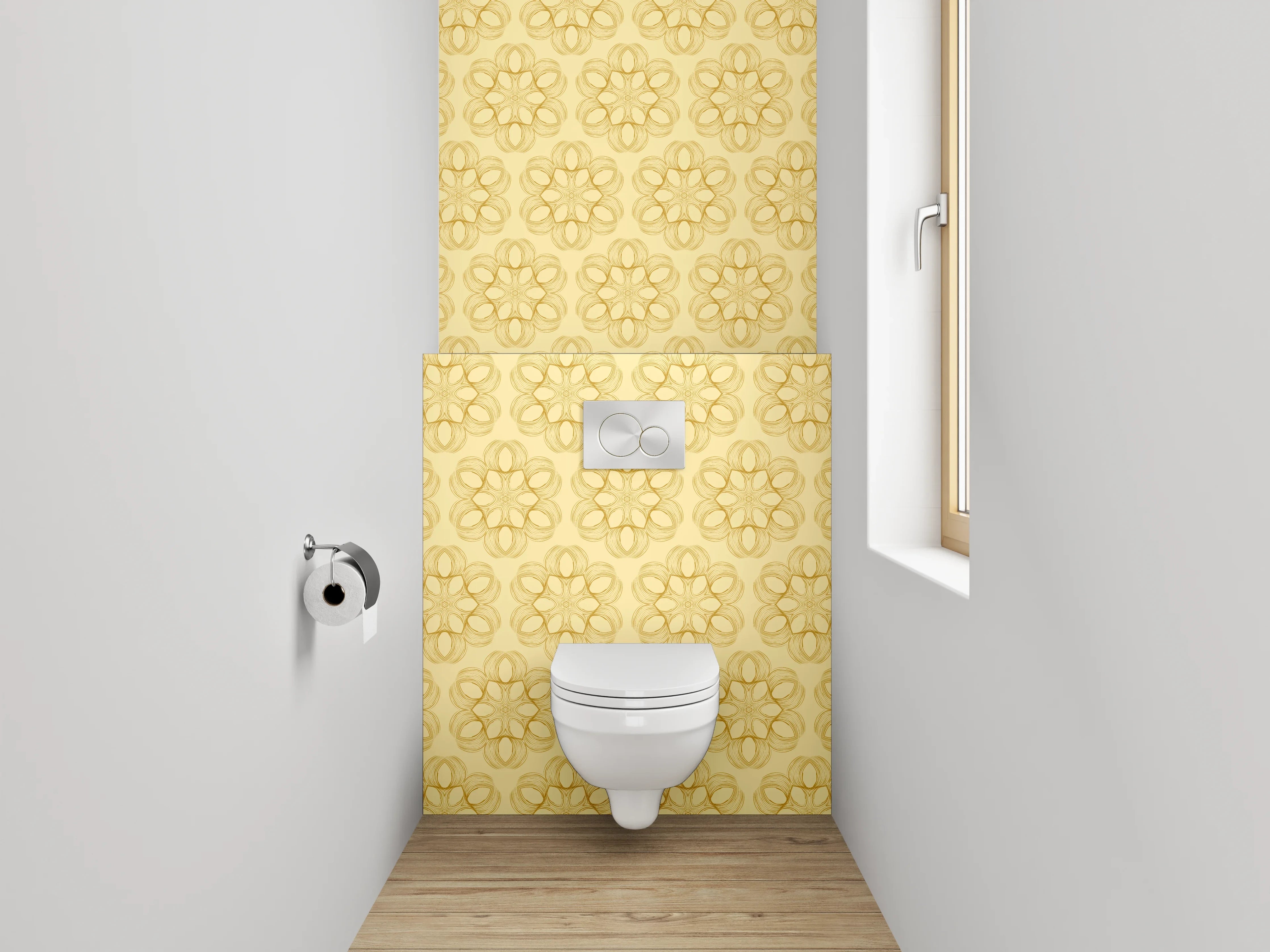 WC-Rückwand - Zartes florales Retro-Muster Beige
